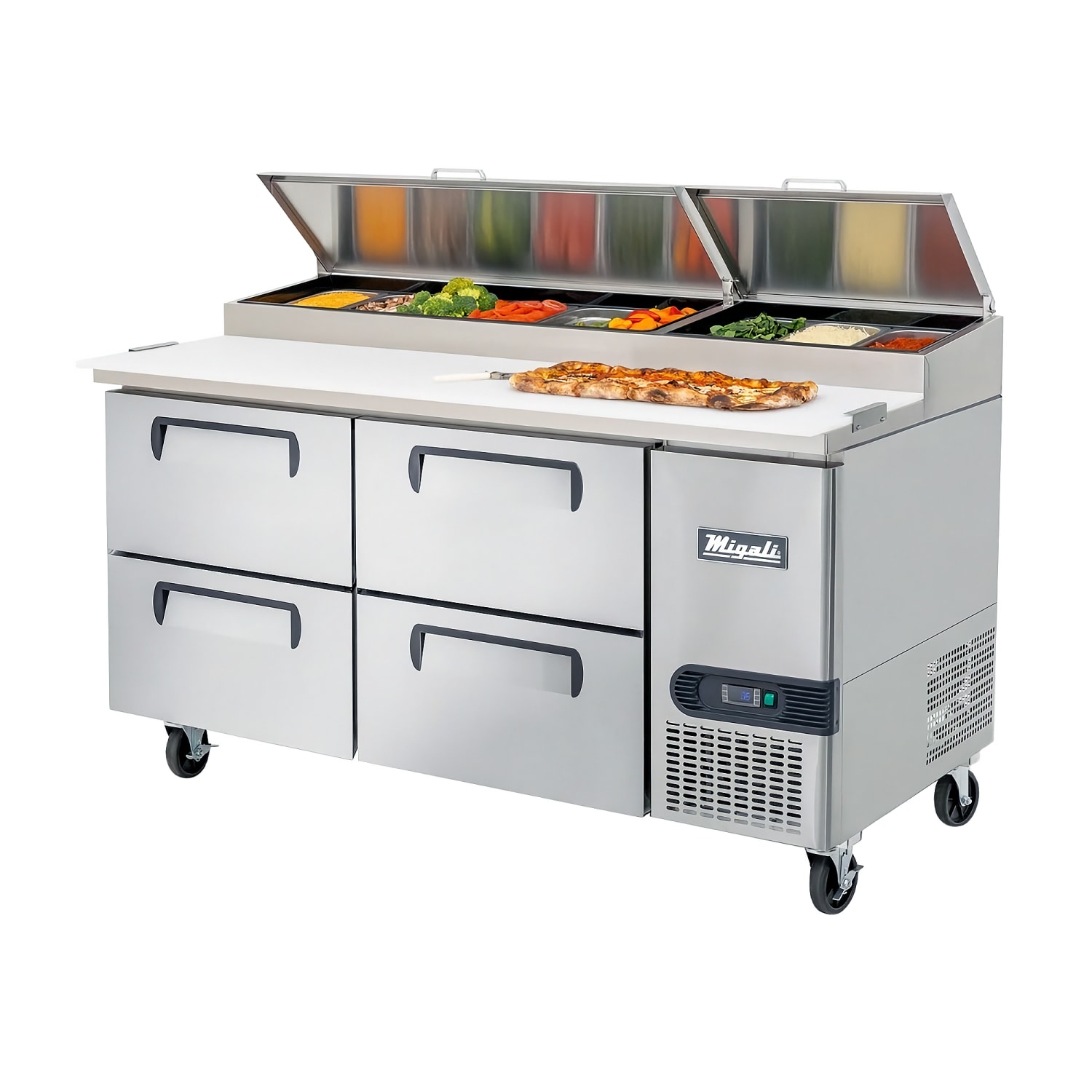 Migali C-PP67-D-HC 67 Competitor Series Pizza Prep Table w/ Refrigerated Base, 115v, Stainless Steel
