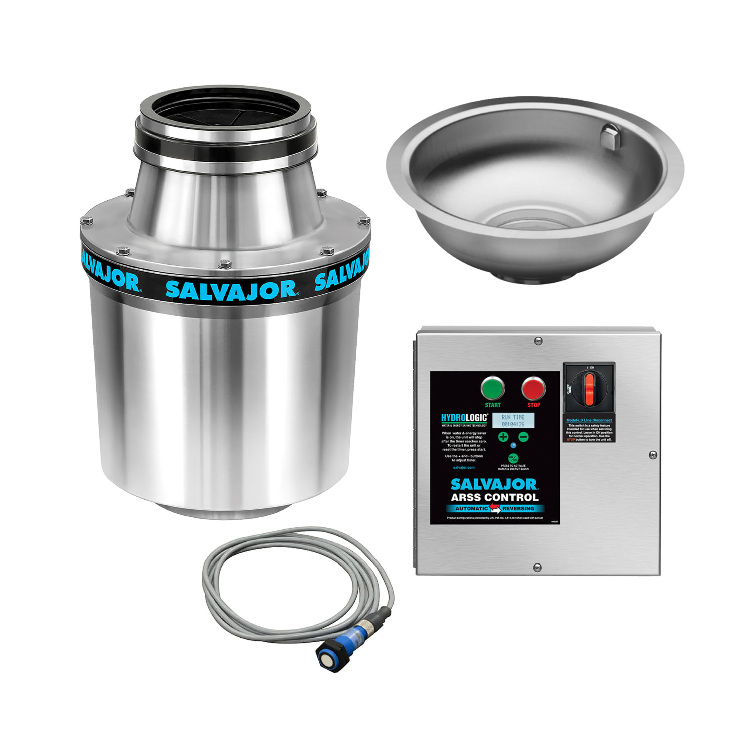 Salvajor 300-CA-15-WSP Water-Saving Disposer Package w/ 15 Cone - 3 HP Motor, 208v/3ph, Chrome