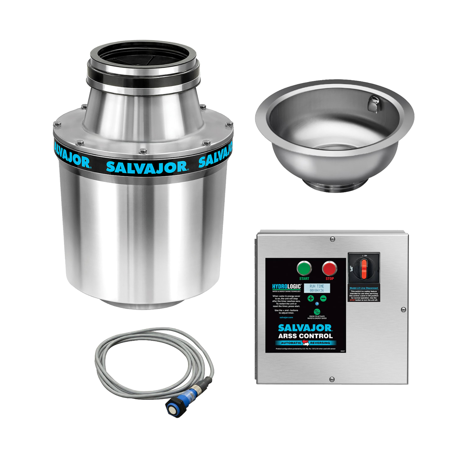 Salvajor 500-CA-15-WSP Water-Saving Disposer Package w/ 15 Cone - 5 HP Motor, 208v/3ph, Chrome