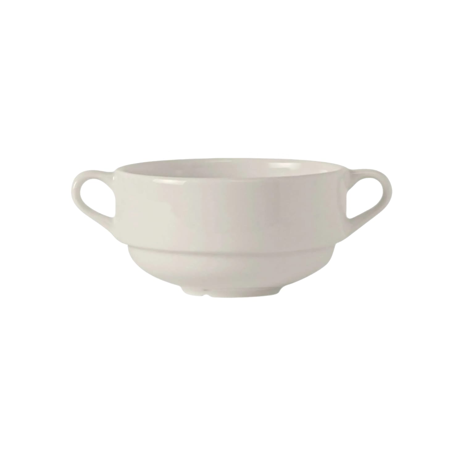 Tuxton AMU-044 10 1/2 oz Round AlumaTux Modena Soup Cup w/ Handles - China, Pearl White, 2 Dozen