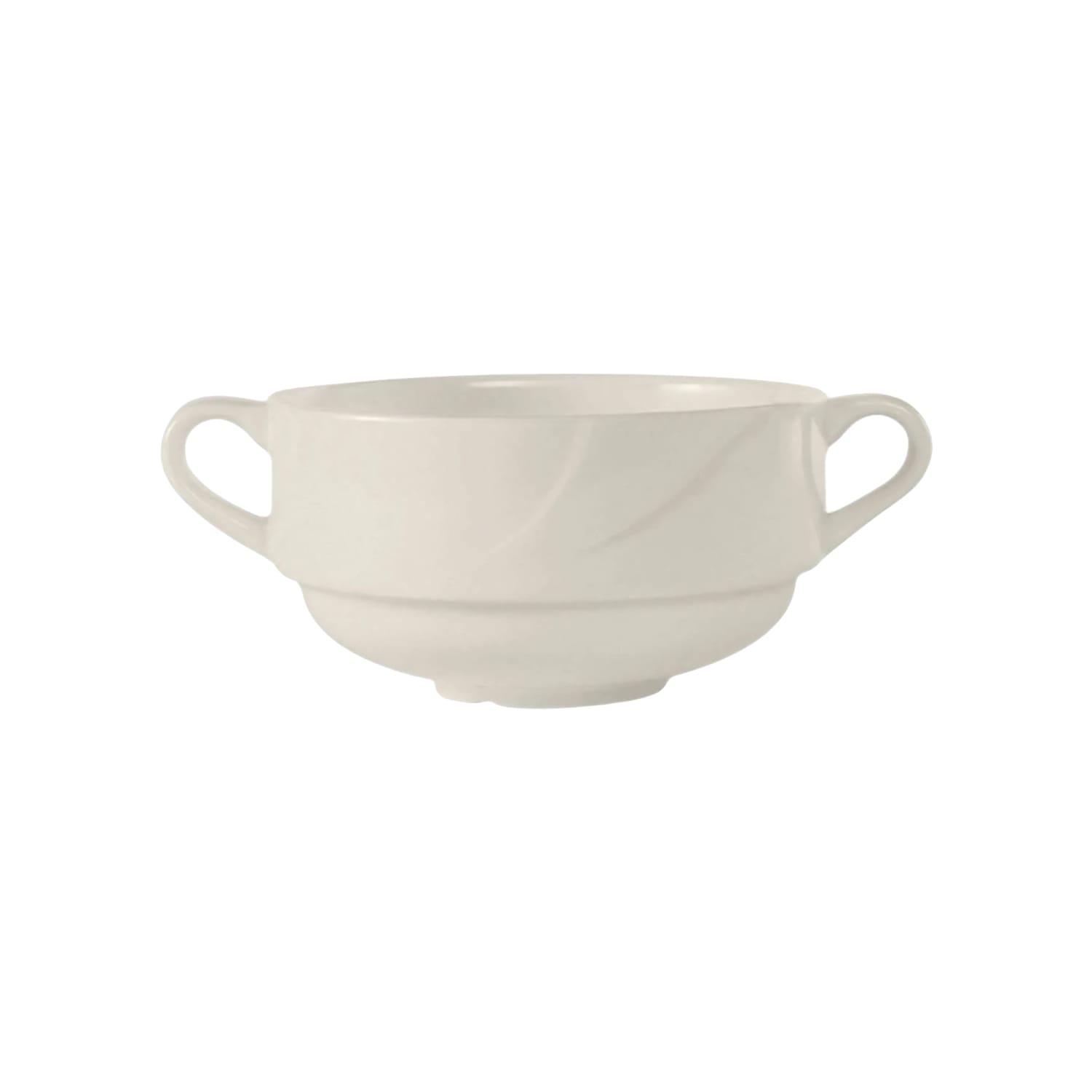 Tuxton ASU-044 10 1/2 oz Round AlumaTux San Marino Soup Cup w/ Handles - China, Pearl White, 2 Dozen