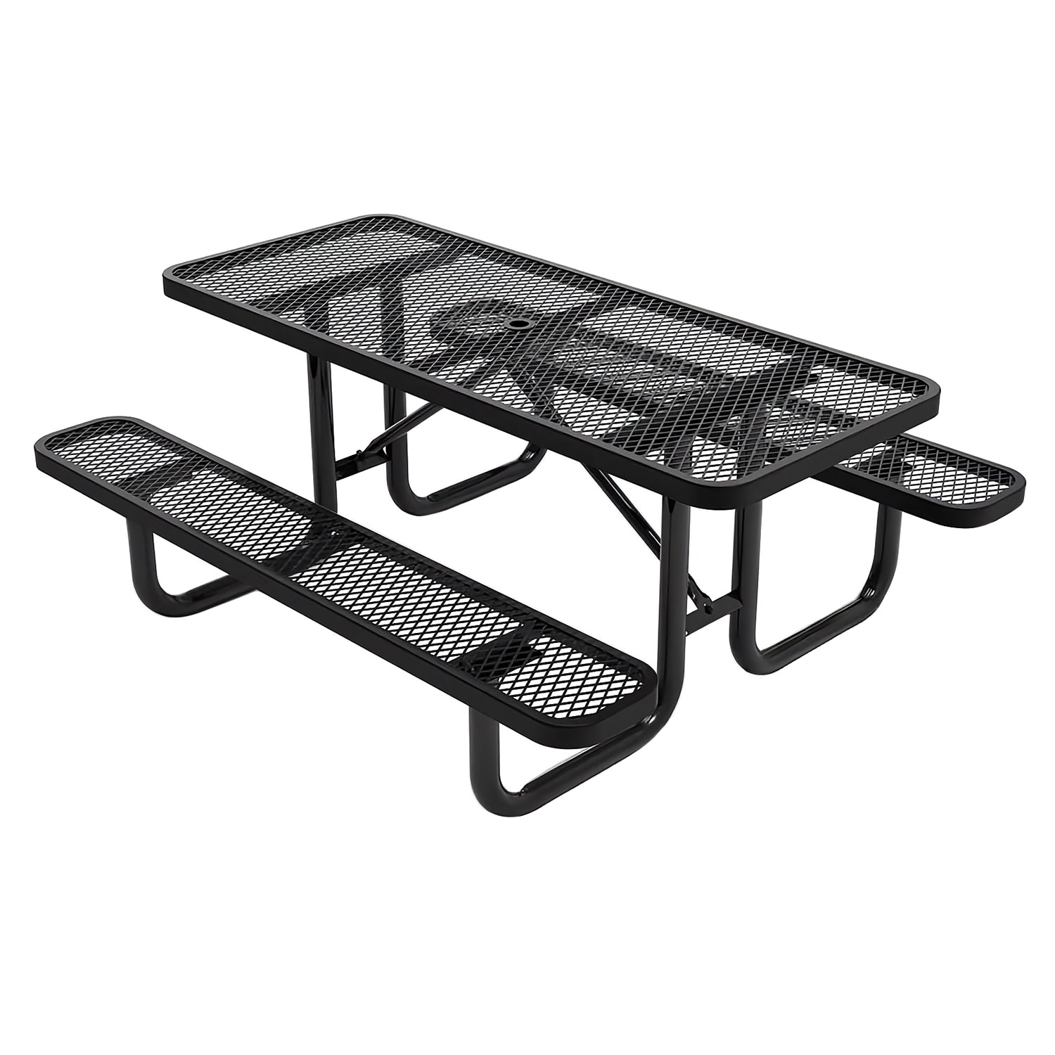 Flash Furniture SLF-EML72-H48L-BK-GG Rectangular Picnic Table & 2 Bench Seats w/ Anchors - 72 1/4 x 61 3/4, Metal, Black