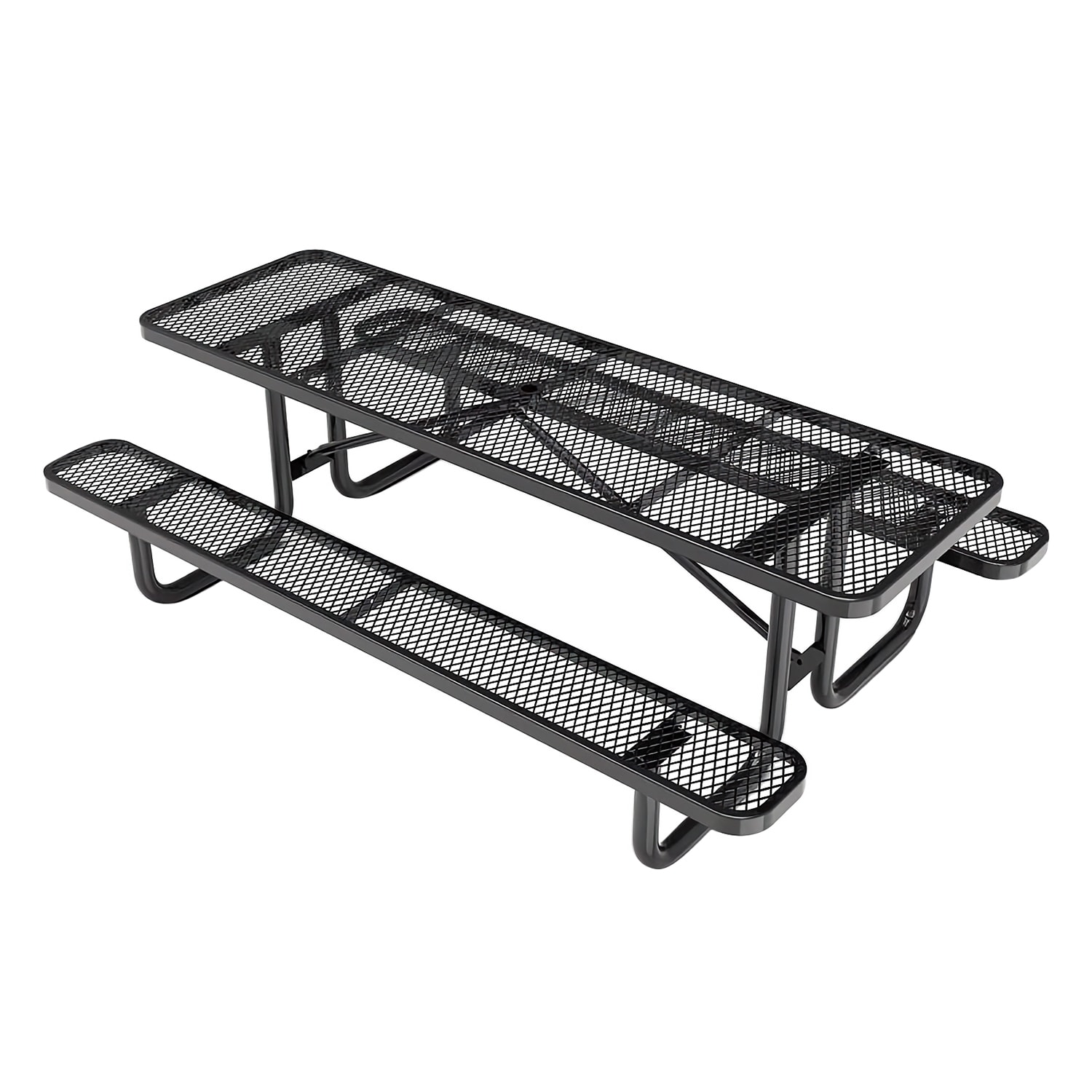 Flash Furniture SLF-EML-96-BK-GG Rectangular Picnic Table & 2 Bench Seats - 95 3/4 x 57 1/2, Metal, Black