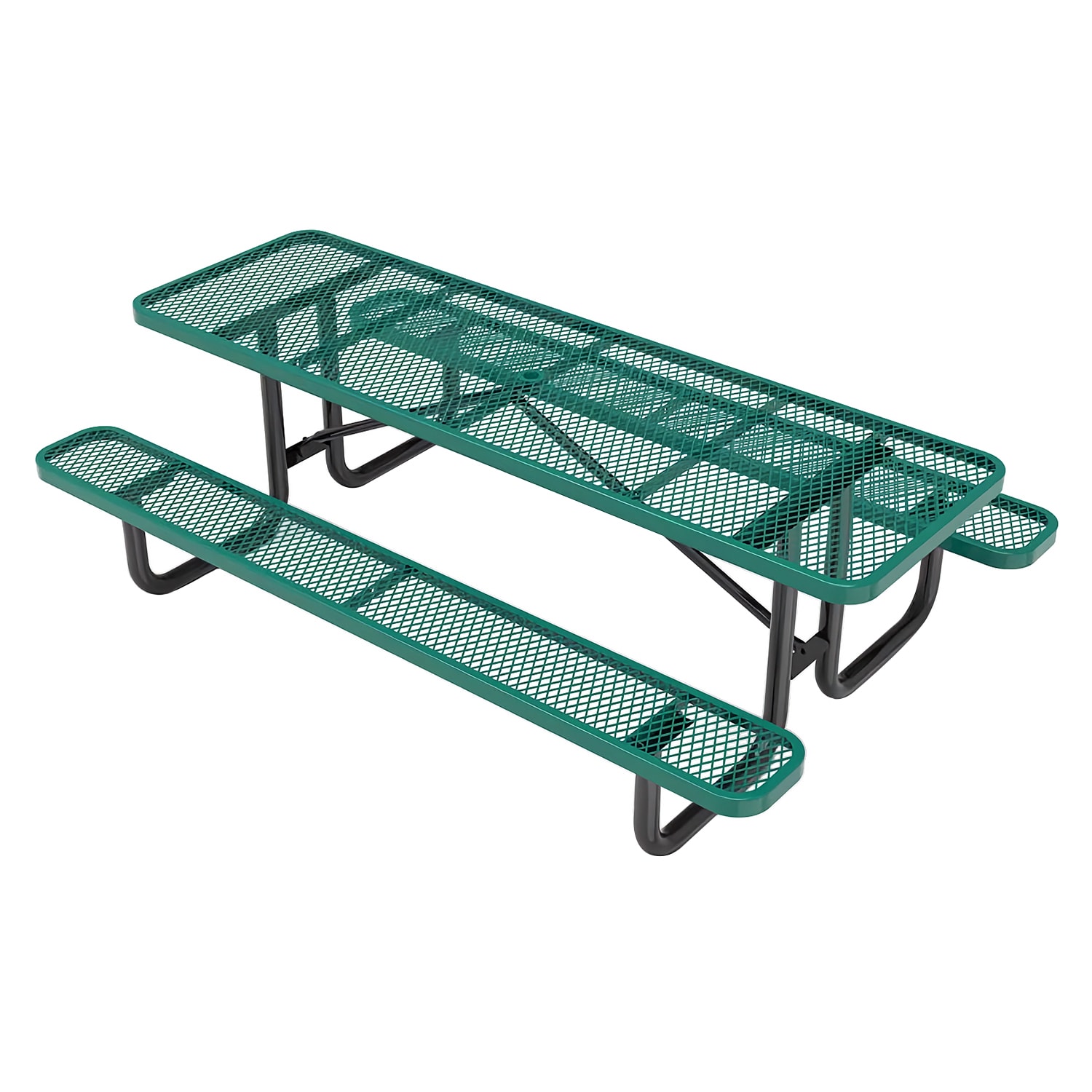 Flash Furniture SLF-EML96-H60L-GN-GG Rectangular Picnic Table & 2 Bench Seats w/ Anchors - 95 3/4 x 57 1/2 Metal, Green