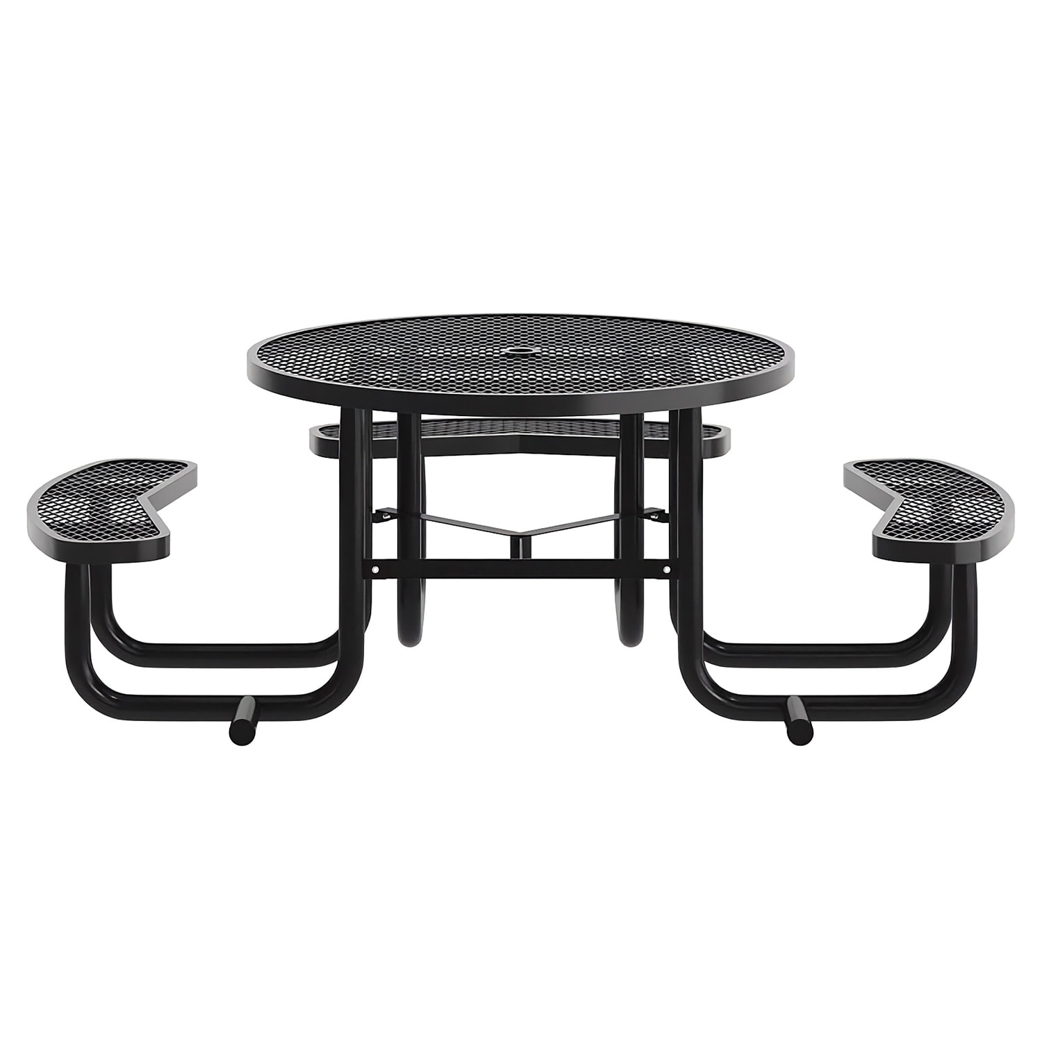 Flash Furniture SLF-EMR-46ADA-BK-GG 46 Round Picnic Table & 3 Bench Seats w/ Wheelchair Access & Umbrella Hole - Metal, Black