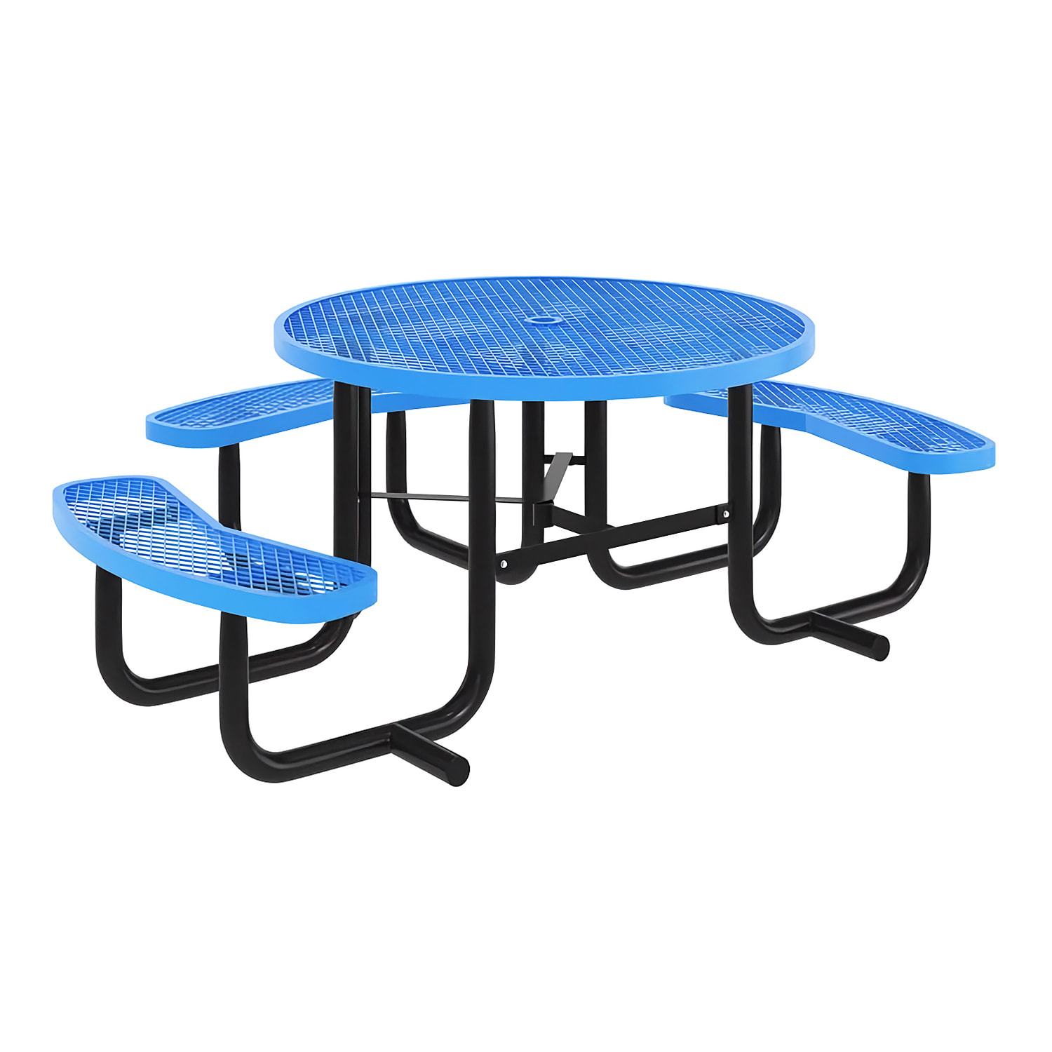 Flash Furniture SLF-EMR46ADA-HL60L-BL-GG 46 Round Picnic Table & 3 Bench Seats w/ Wheelchair Access & Umbrella Hole - Metal, Blue