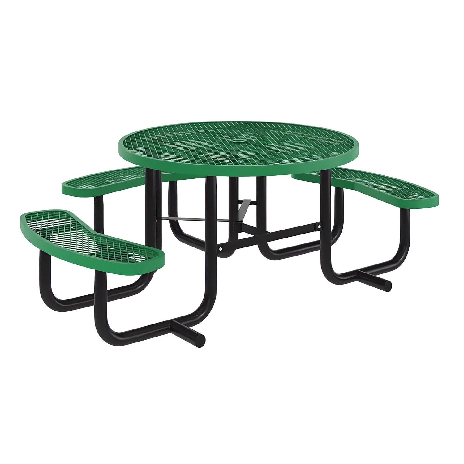 Flash Furniture SLF-EMR46ADA-HL60L-GN-GG 46 Round Picnic Table & 3 Bench Seats w/ Wheelchair Access & Umbrella Hole - Metal, Green