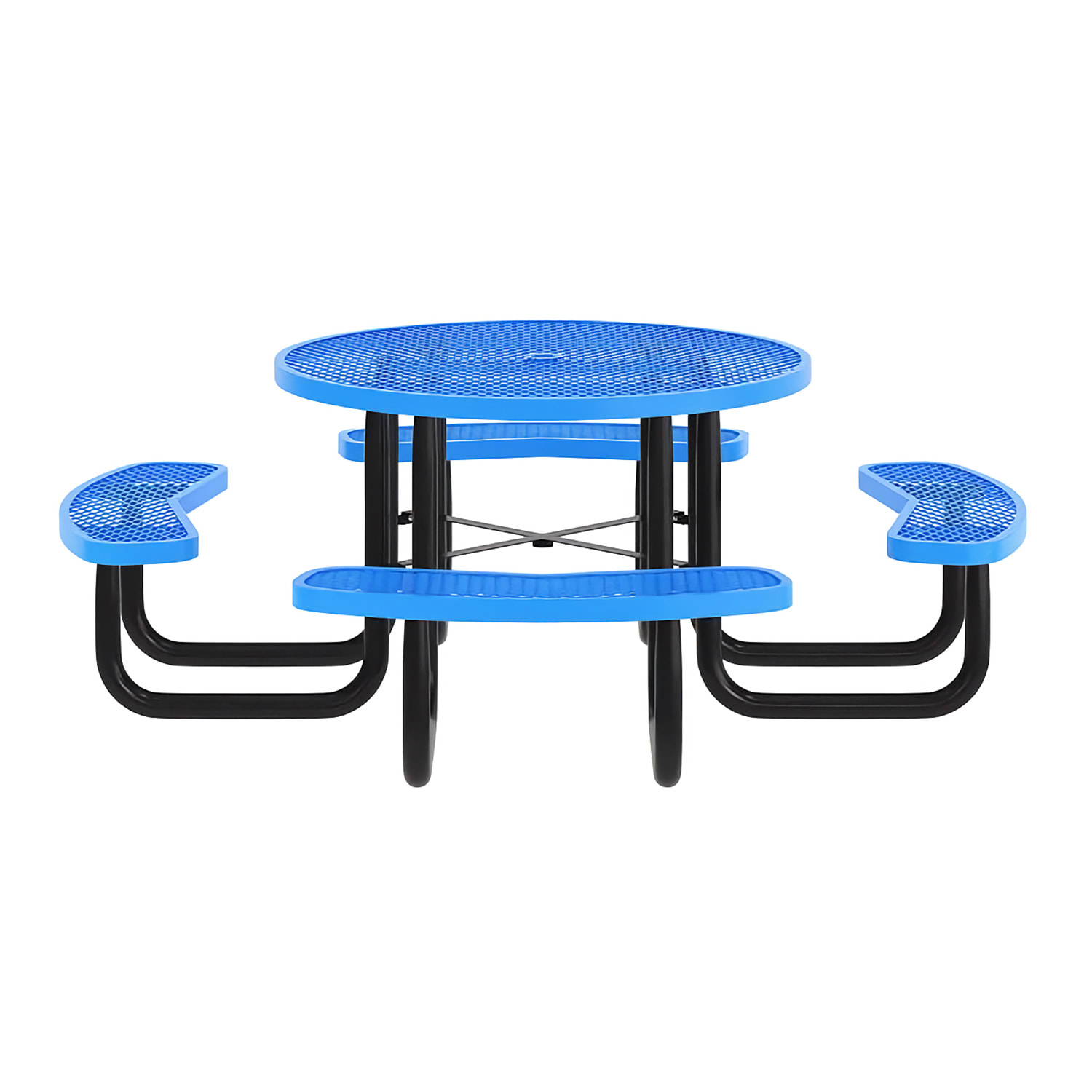 Flash Furniture SLF-EMR-46-BL-GG 46 Round Picnic Table & 4 Bench Seats w/ Umbrella Hole - Metal, Blue