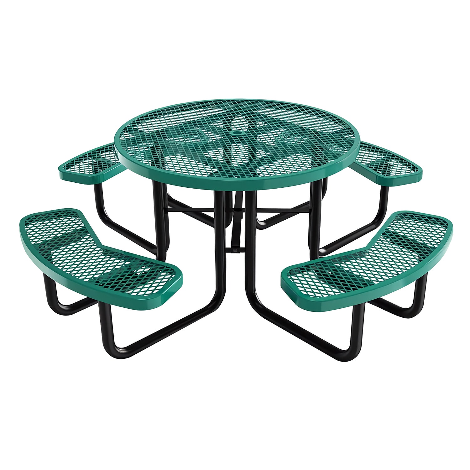 Flash Furniture SLF-EMR-46-GN-GG 46 Round Picnic Table & 4 Bench Seats w/ Umbrella Hole - Metal, Green