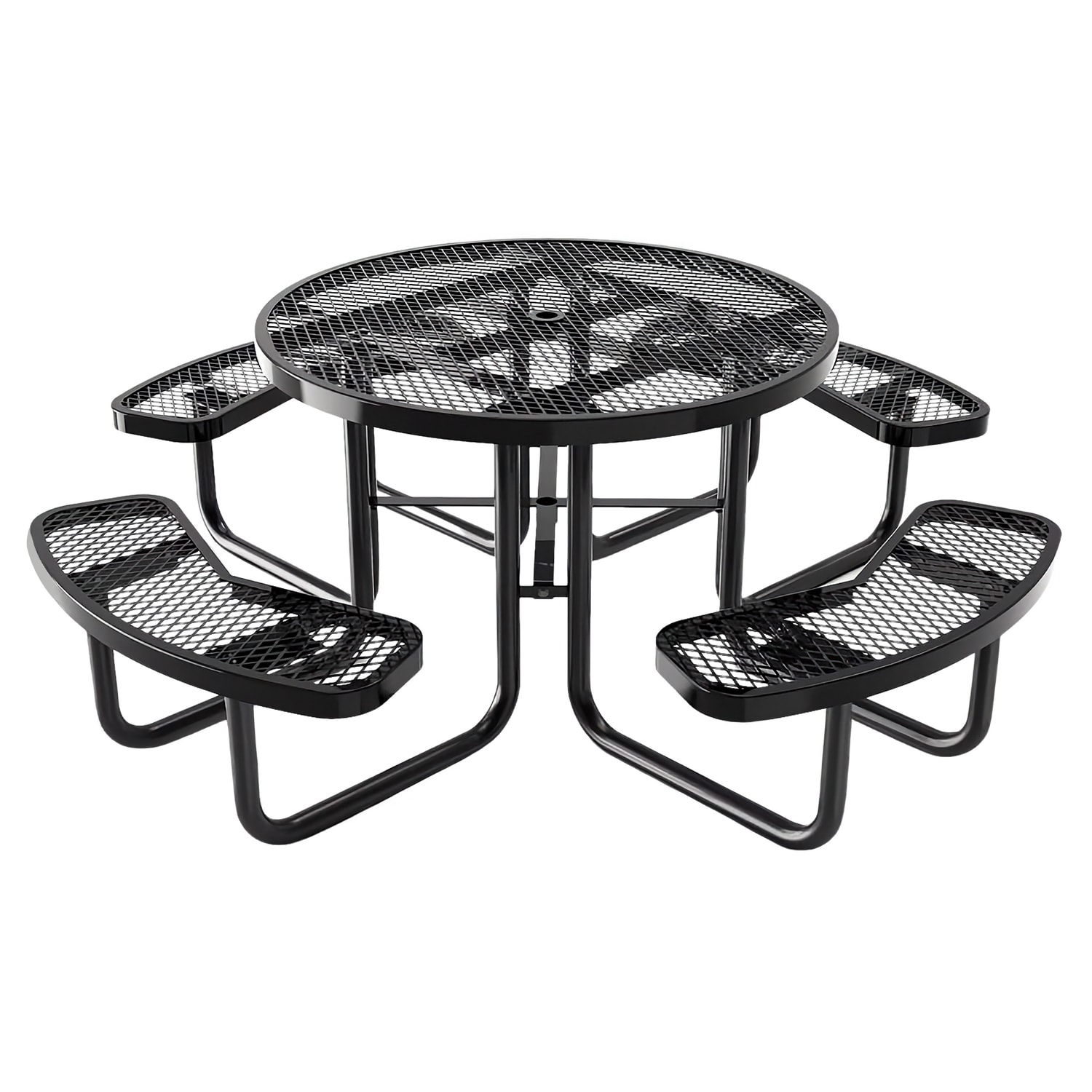 Flash Furniture SLF-EMR46-H60L-BK-GG 46 Round Picnic Table & 4 Bench Seats w/ Umbrella Hole & Anchors - Metal, Black