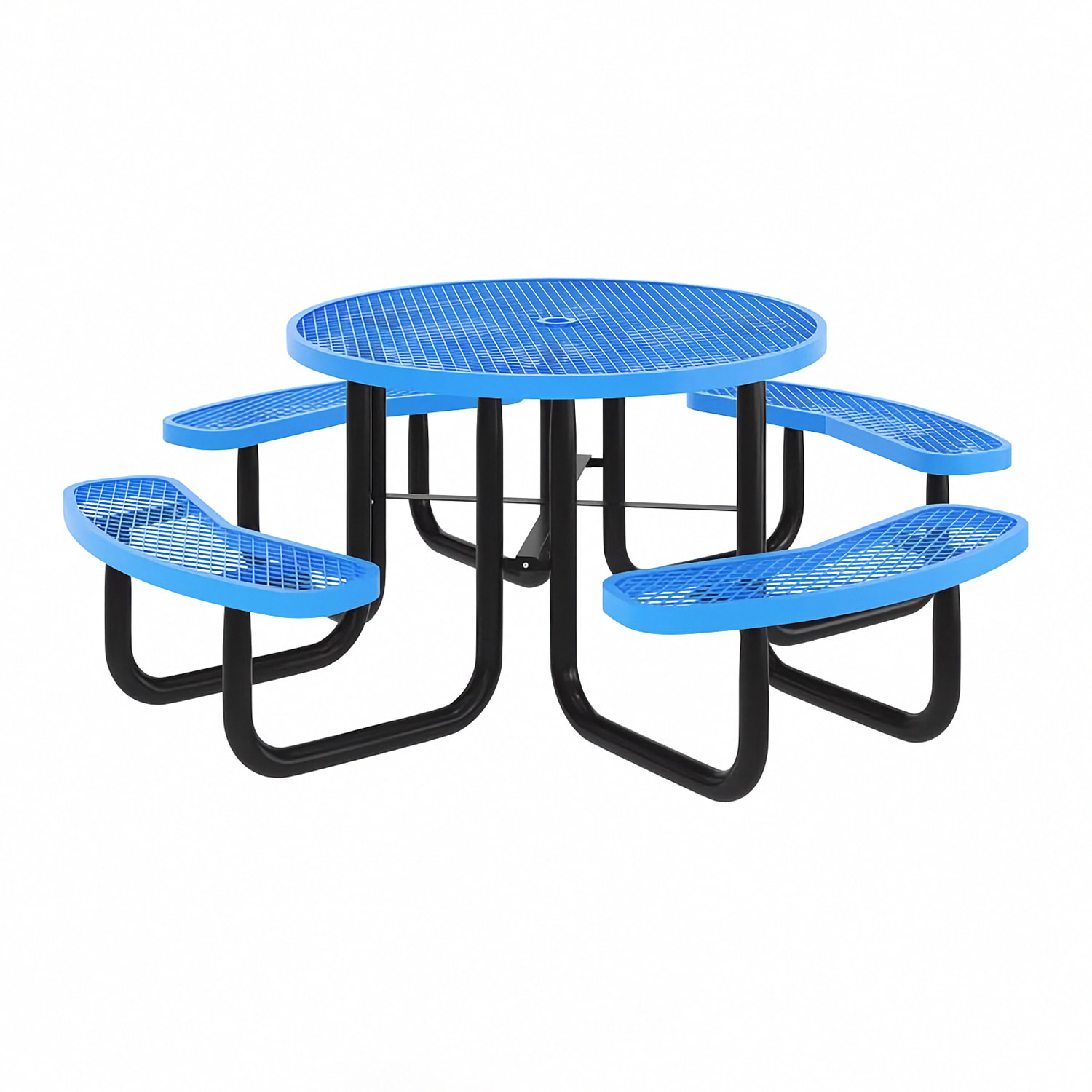 Flash Furniture SLF-EMR46-H60L-BL-GG 46 Round Picnic Table & 4 Bench Seats w/ Umbrella Hole & Anchors - Metal, Blue