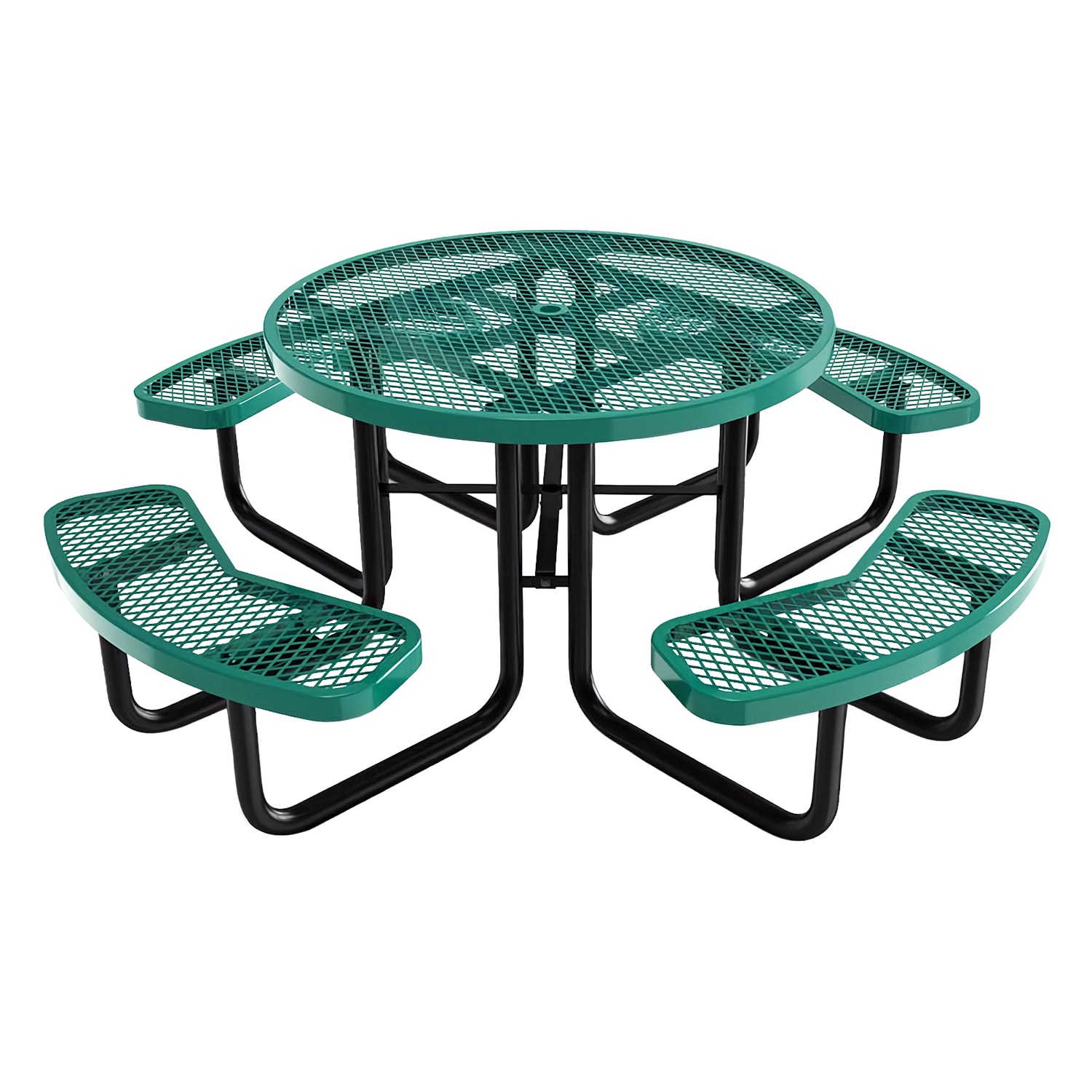 Flash Furniture SLF-EMR46-H60L-GN-GG 46 Round Picnic Table & 4 Bench Seats w/ Umbrella Hole & Anchors - Metal, Green