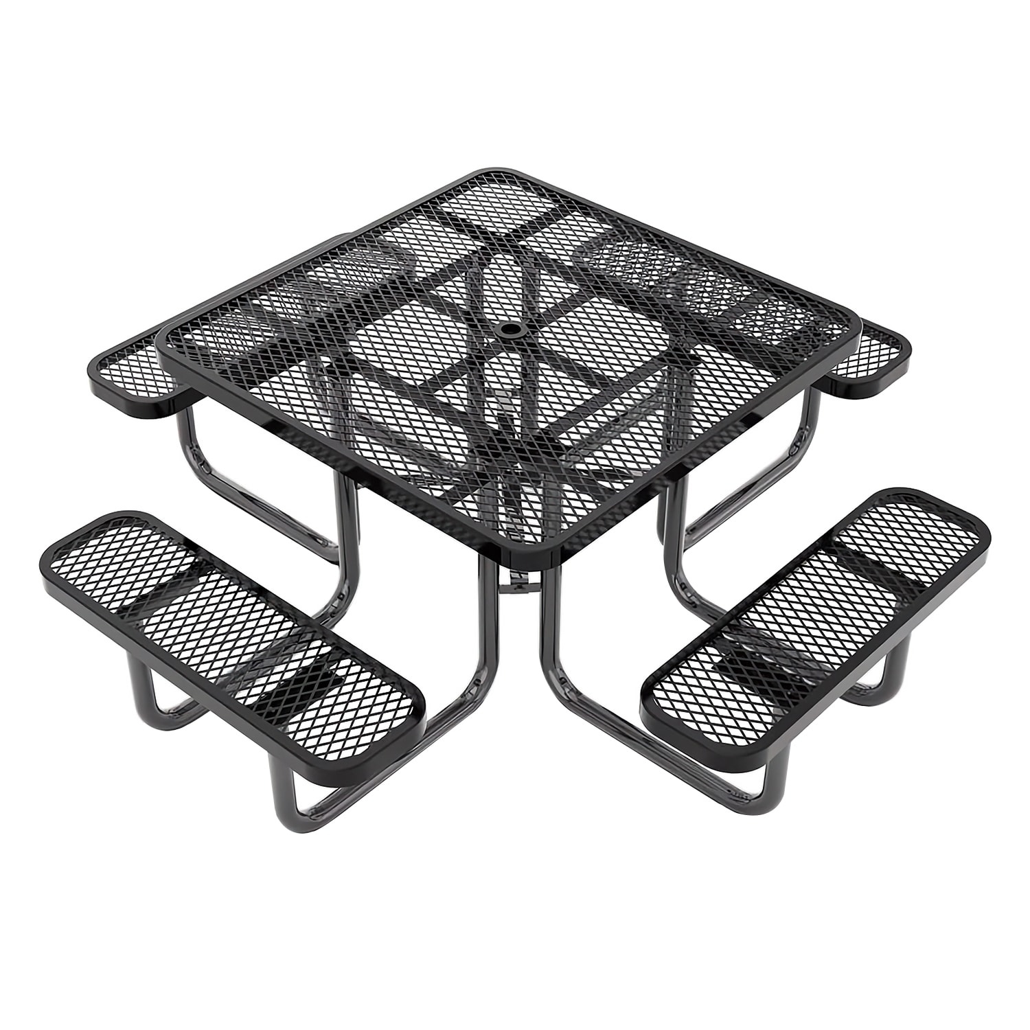 Flash Furniture SLF-EMS-46-BK-GG 46 Square Picnic Table & 4 Bench Seats w/ Umbrella Hole - Metal, Black