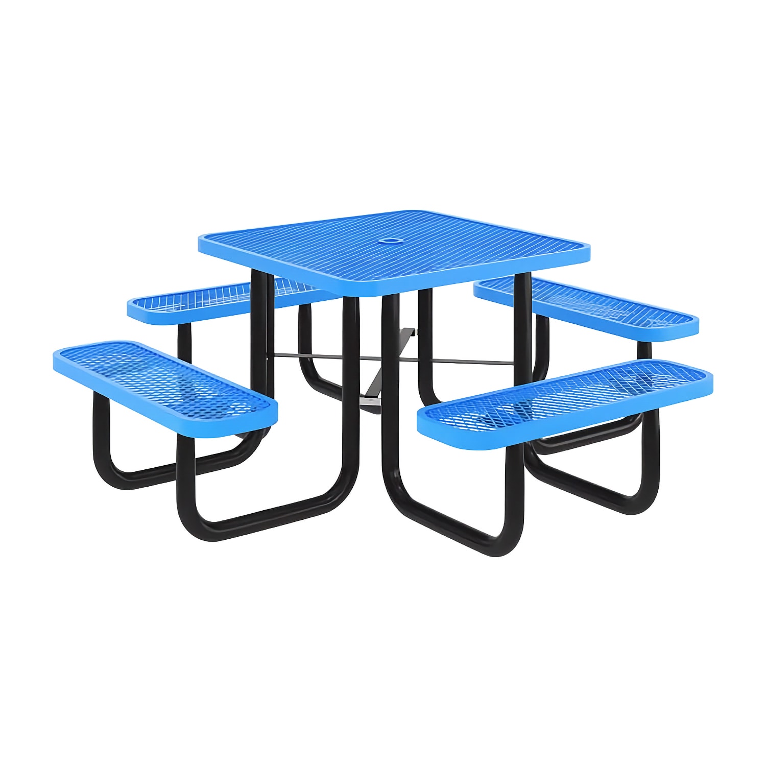 Flash Furniture SLF-EMS-46-BL-GG 46 Square Picnic Table & 4 Bench Seats w/ Umbrella Hole - Metal, Blue