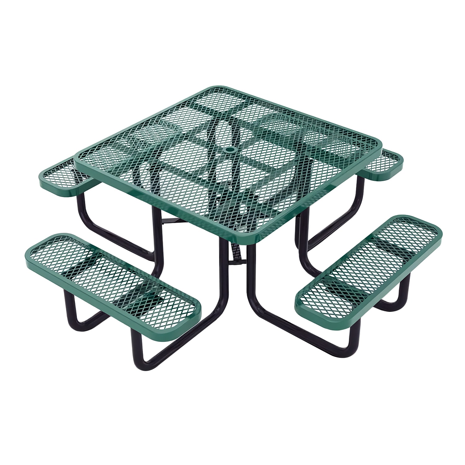 Flash Furniture SLF-EMS-46-GN-GG 46 Square Picnic Table & 4 Bench Seats w/ Umbrella Hole, Metal, Green