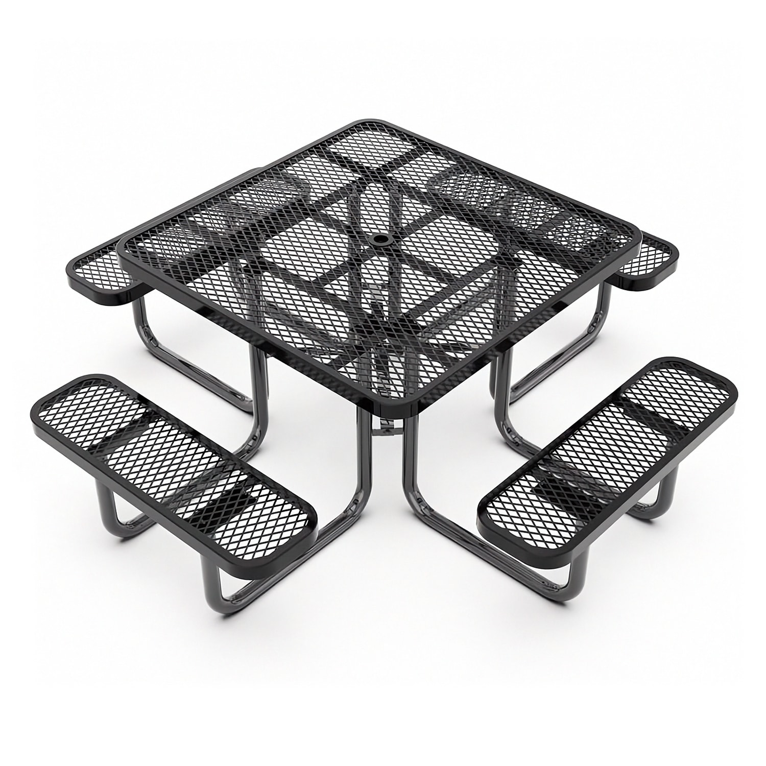 Flash Furniture SLF-EMS46-H60L-BK-GG 46 Square Picnic Table & 4 Bench Seats w/ Umbrella Hole & Anchors, Metal, Black