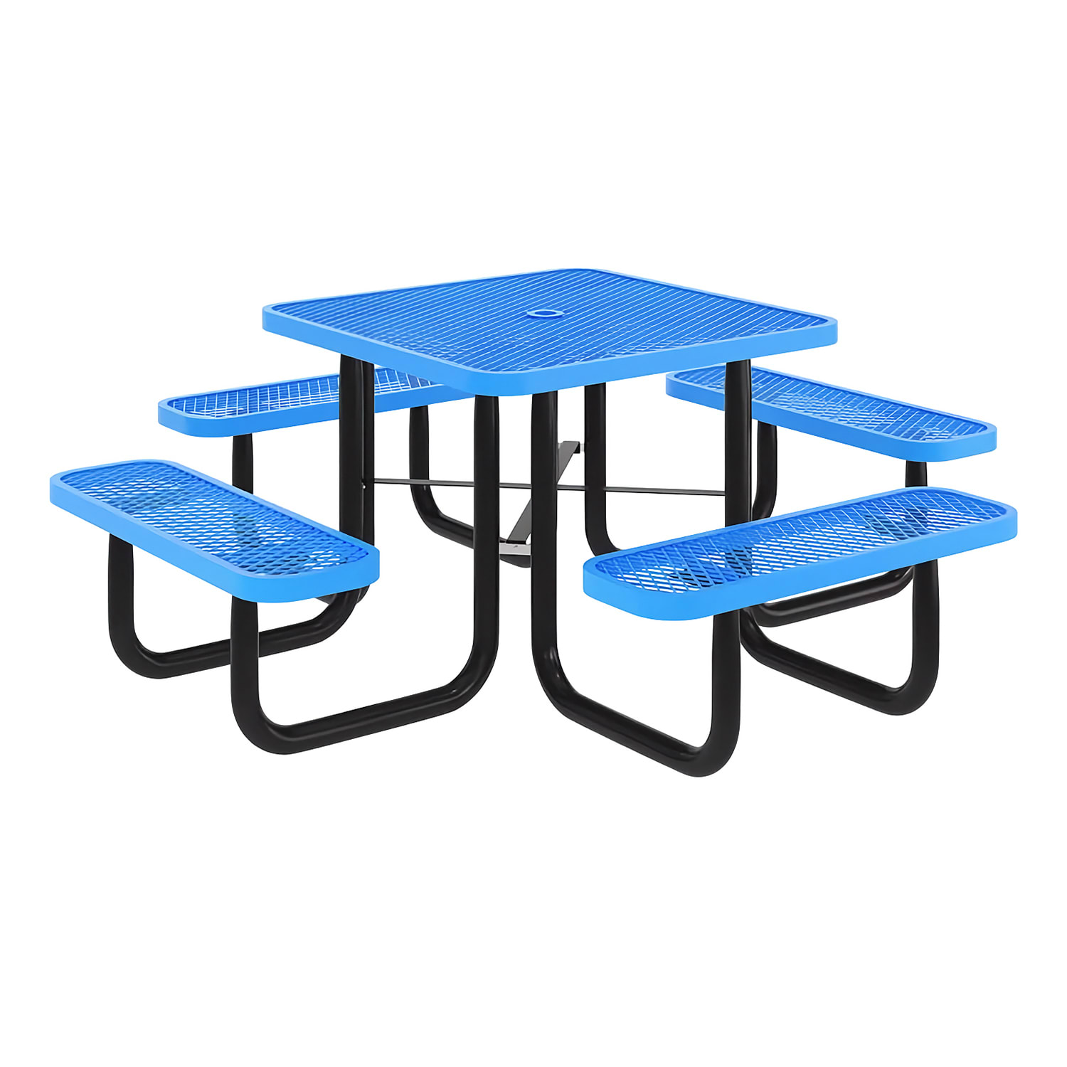 Flash Furniture SLF-EMS46-H60L-BL-GG 46 Square Picnic Table & 4 Bench Seats w/ Umbrella Hole & Anchors, Metal, Blue