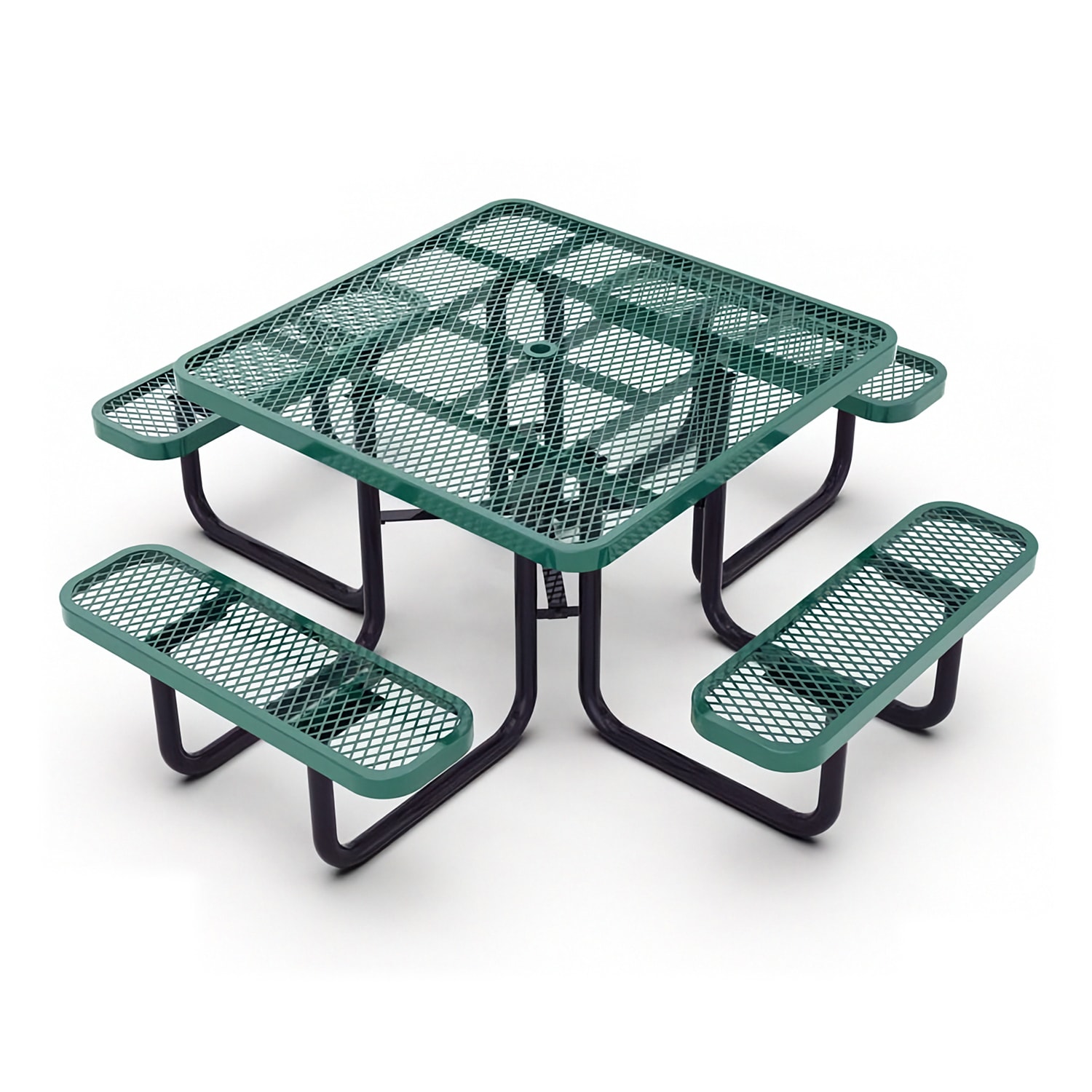 Flash Furniture SLF-EMS46-H60L-GN-GG 46 Square Picnic Table & 4 Bench Seats w/ Umbrella Hole & Anchors, Metal, Green