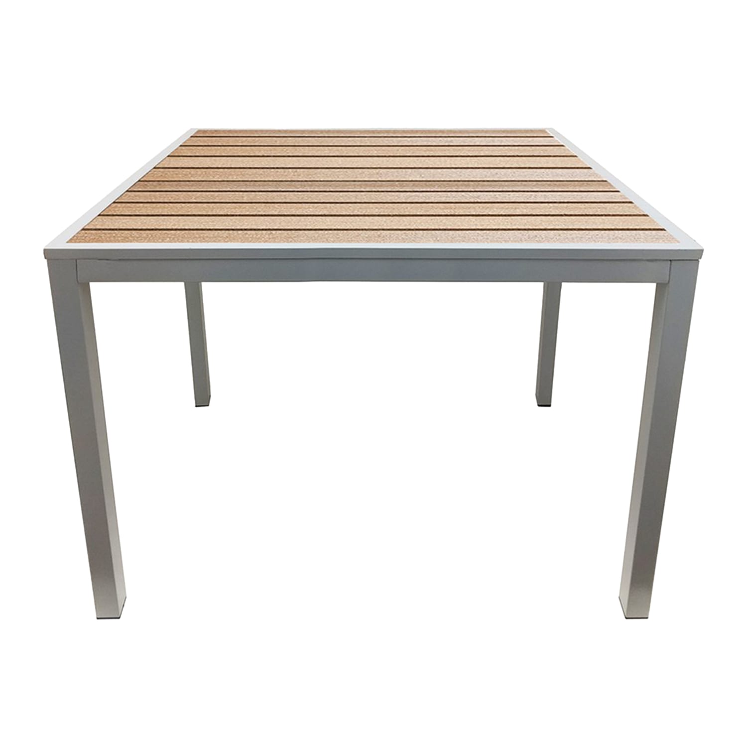 Oak Street OD-TK3636-B 36 Square Indoor/Outdoor Dining Height Table w/ Brown Slats - Steel, Silver, Multi-Colored