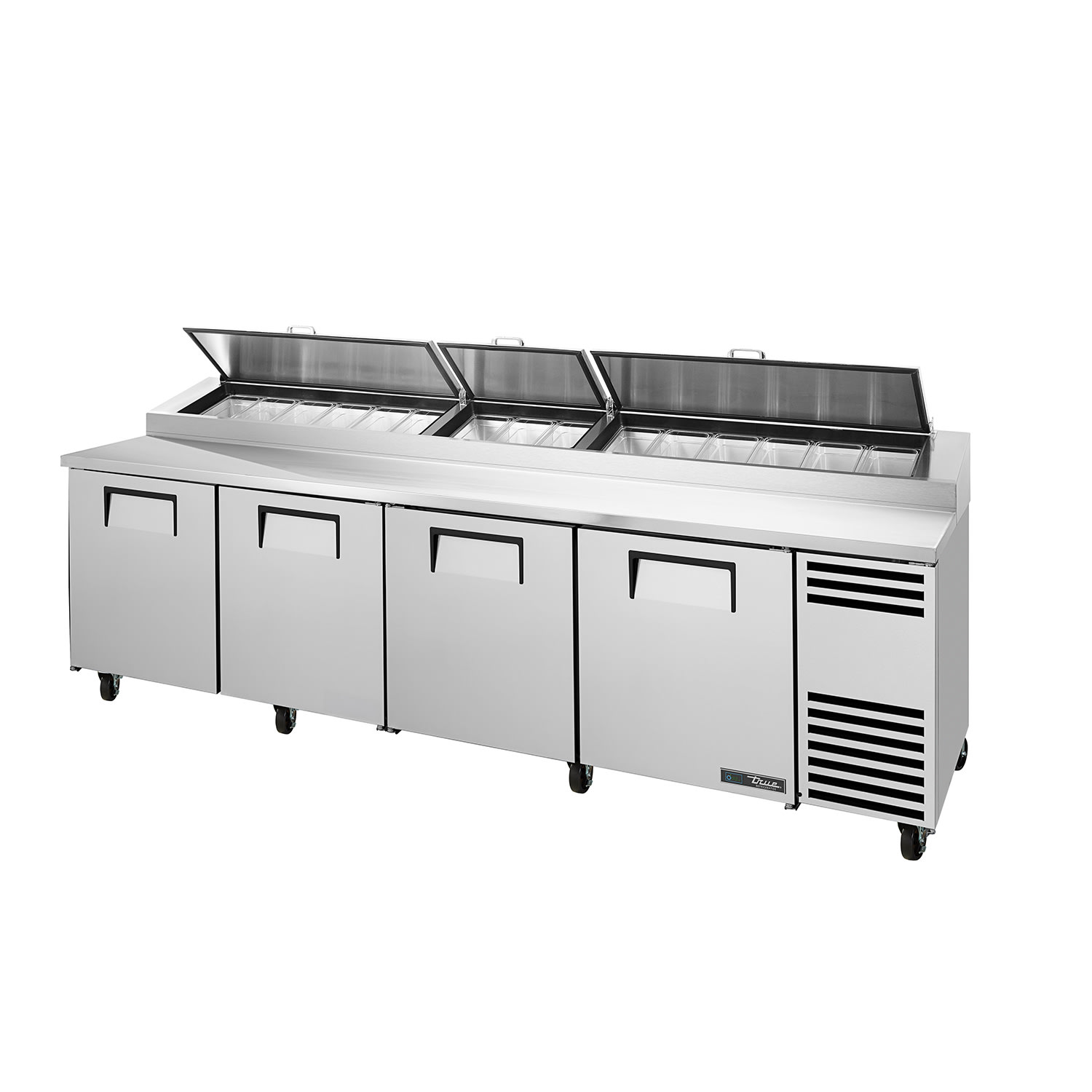 True TPP-AT-119-HC~HGTP-LP 119 1/4 Pizza Prep Table w/ Refrigerated Base, 115v, Stainless Steel | True Refrigeration