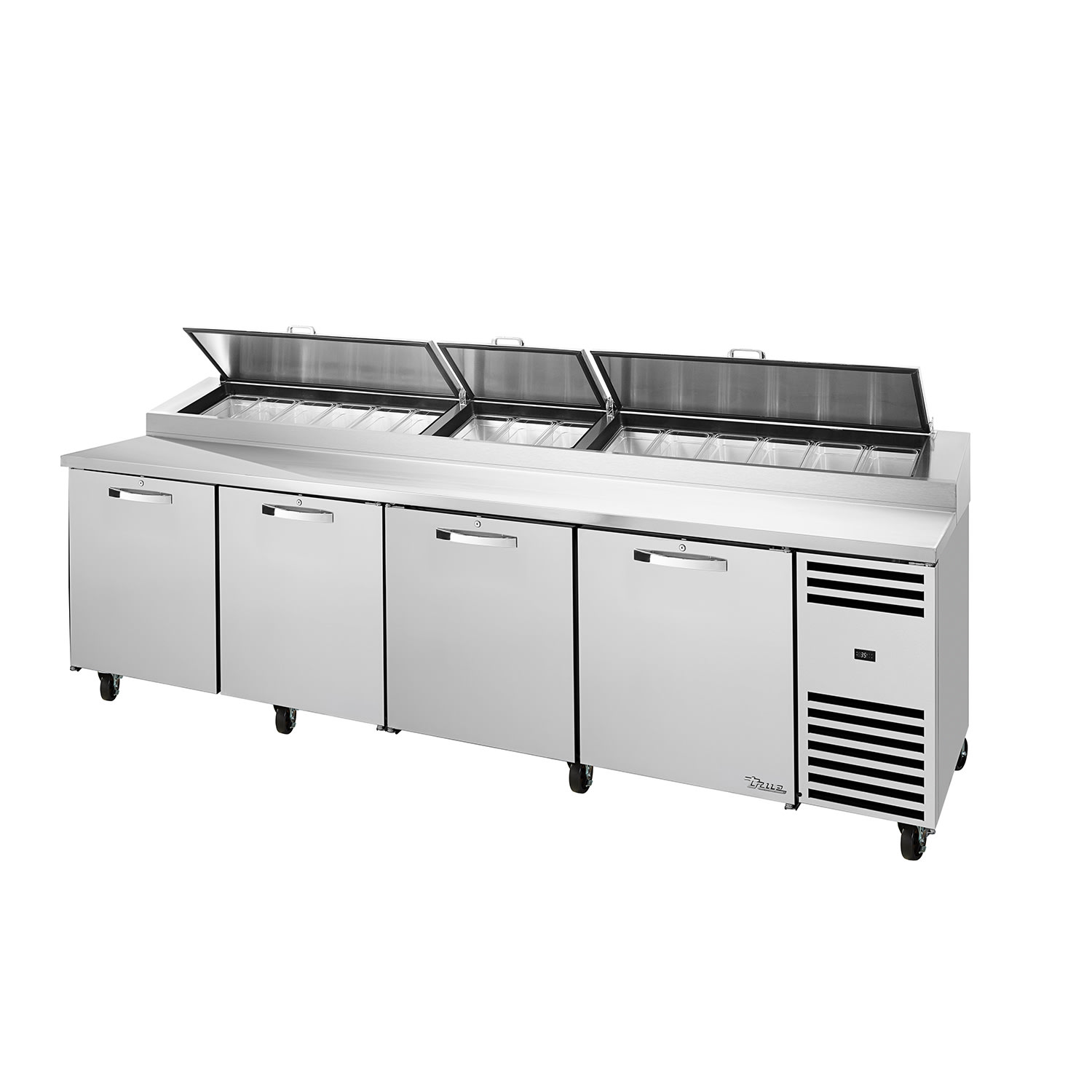 True TPP-AT-119-HC~SPEC3~HGTP-LP 119 1/4 SPEC SERIES Pizza Prep Table w/ Refrigerated Base, 115v, Stainless Steel | True Refrigeration