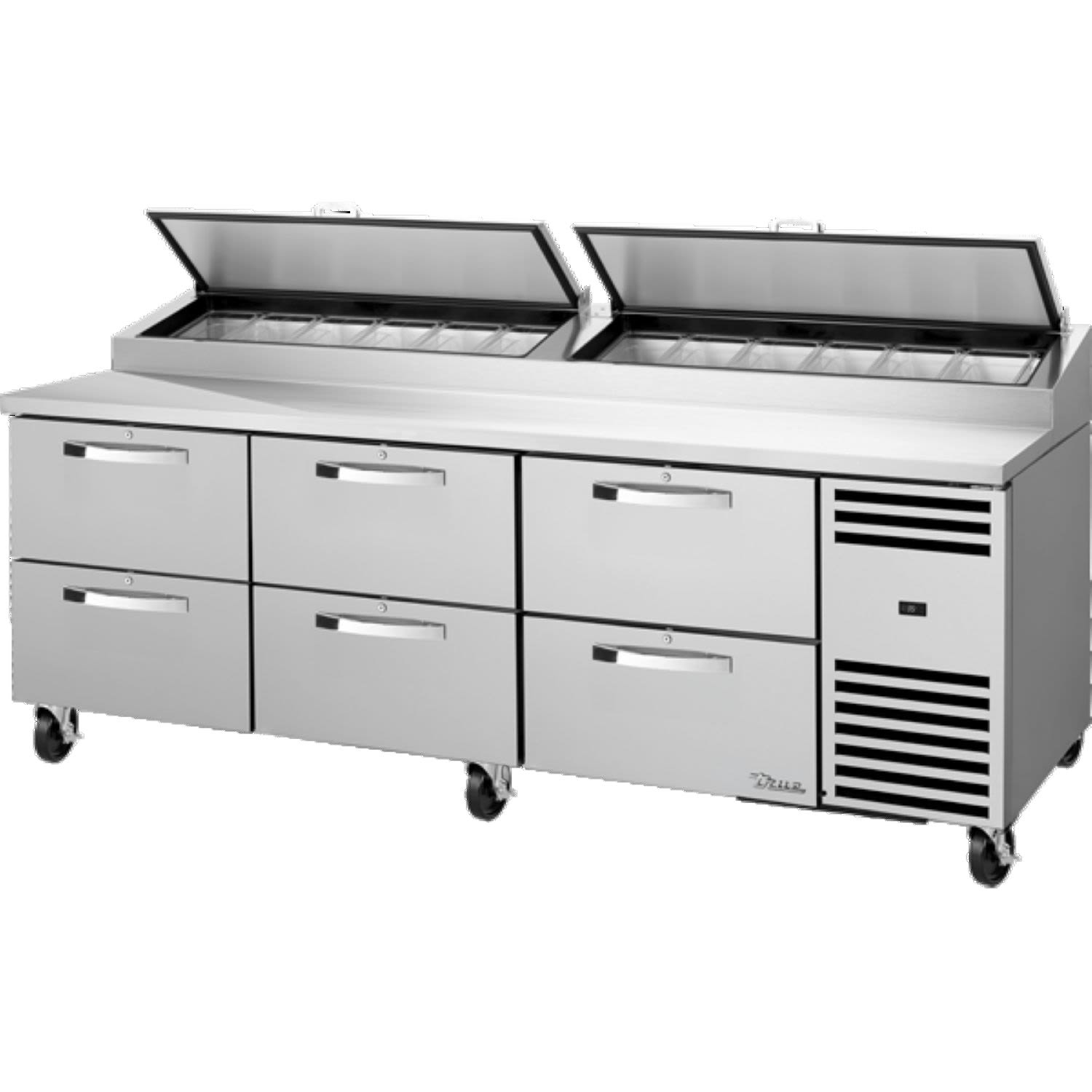 True TPP-AT2-93D-6-HC~SPEC3~HGTP-LP 93 3/8 SPEC SERIES Pizza Prep Table w/ Refrigerated Base, 115v, Stainless Steel | True Refrigeration