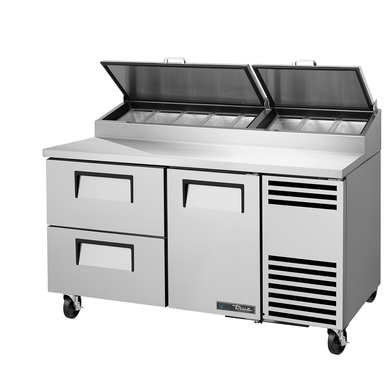 True TPP-AT-60D-2-HC~HGTP-LP 60 1/4 Pizza Prep Table w/ Refrigerated Base, 115v, Stainless Steel | True Refrigeration