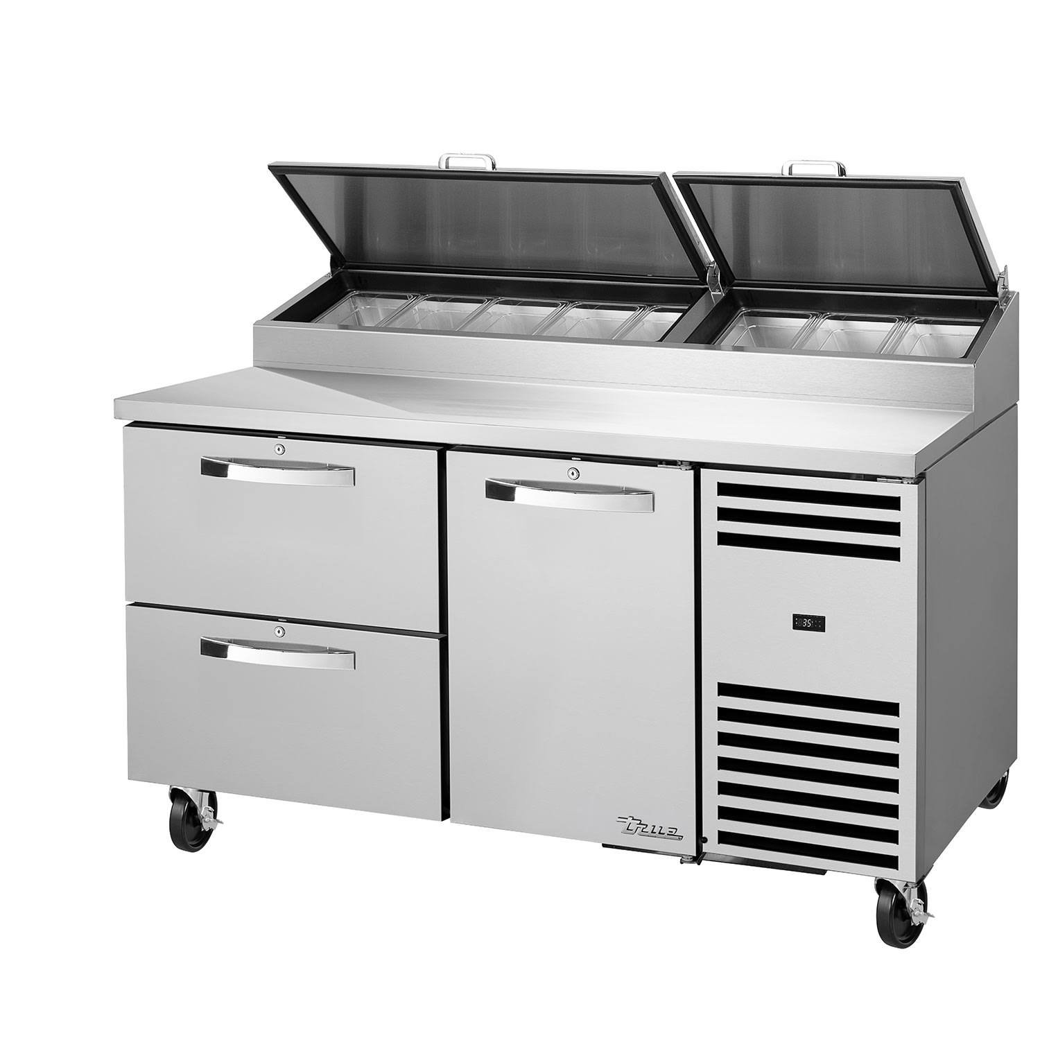 True TPP-AT-60D-2-HC~SPEC3~HGTP-LP 60 1/4 SPEC SERIES Pizza Prep Table w/ Refrigerated Base, 115v, Stainless Steel | True Refrigeration