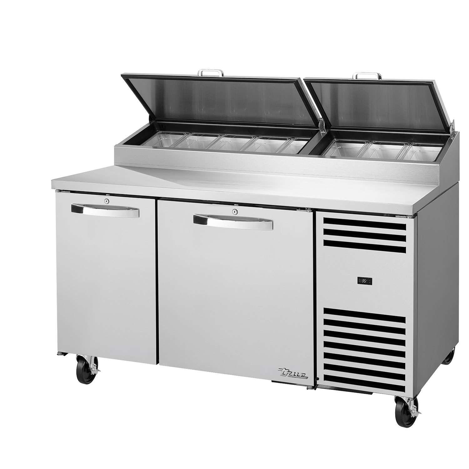 True TPP-AT-60-HC~SPEC3~HGTP-LP 60 1/4 SPEC SERIES Pizza Prep Table w/ Refrigerated Base, 115v, Stainless Steel | True Refrigeration