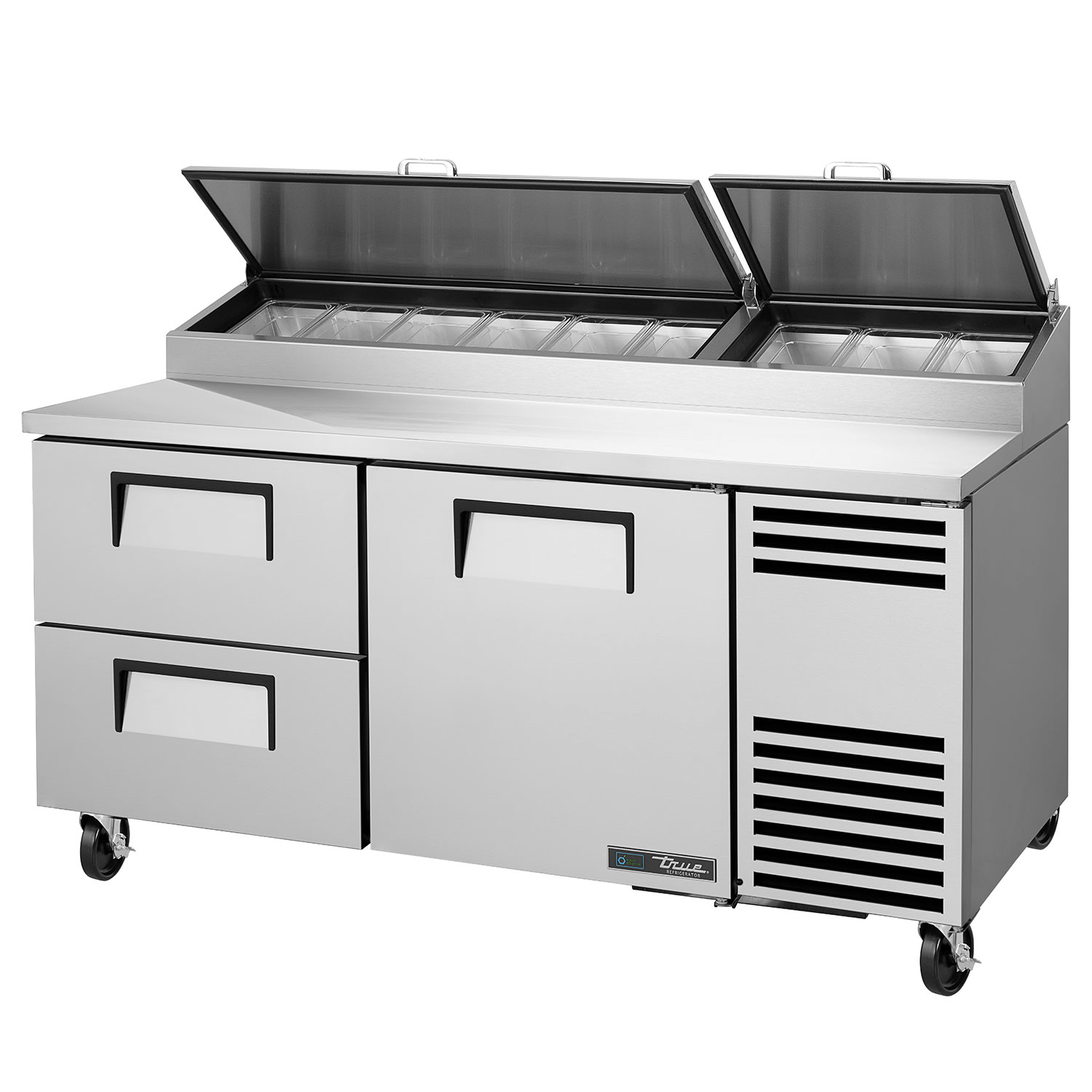 True TPP-AT-67D-2-HC~HGTP-LP 67 3/8 Pizza Prep Table w/ Refrigerated Base, 115v, Stainless Steel | True Refrigeration