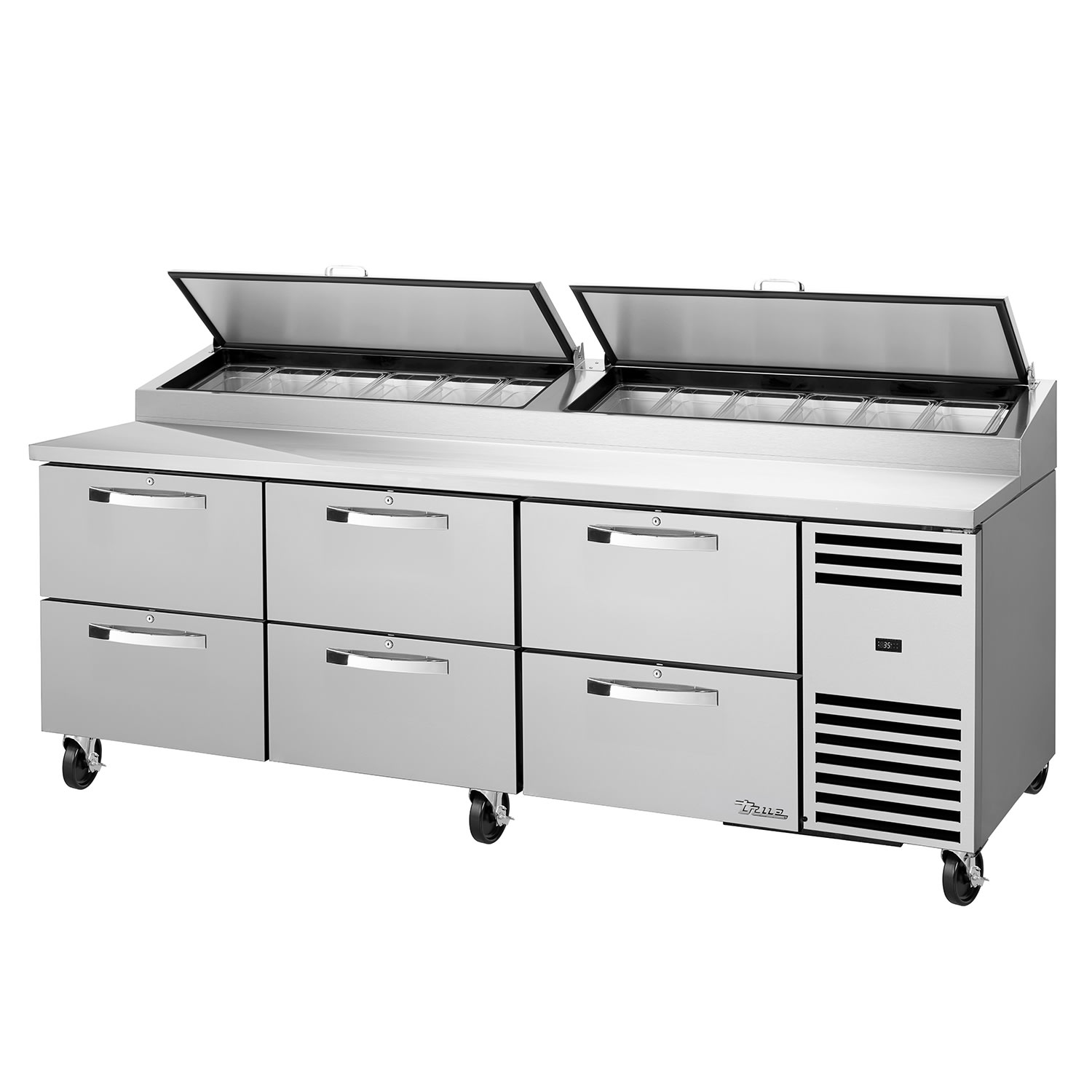 True TPP-AT2-93D-6-HC~SPEC3~HGTP 93 3/8 SPEC SERIES Pizza Prep Table w/ Refrigerated Base, 115v, Stainless Steel | True Refrigeration