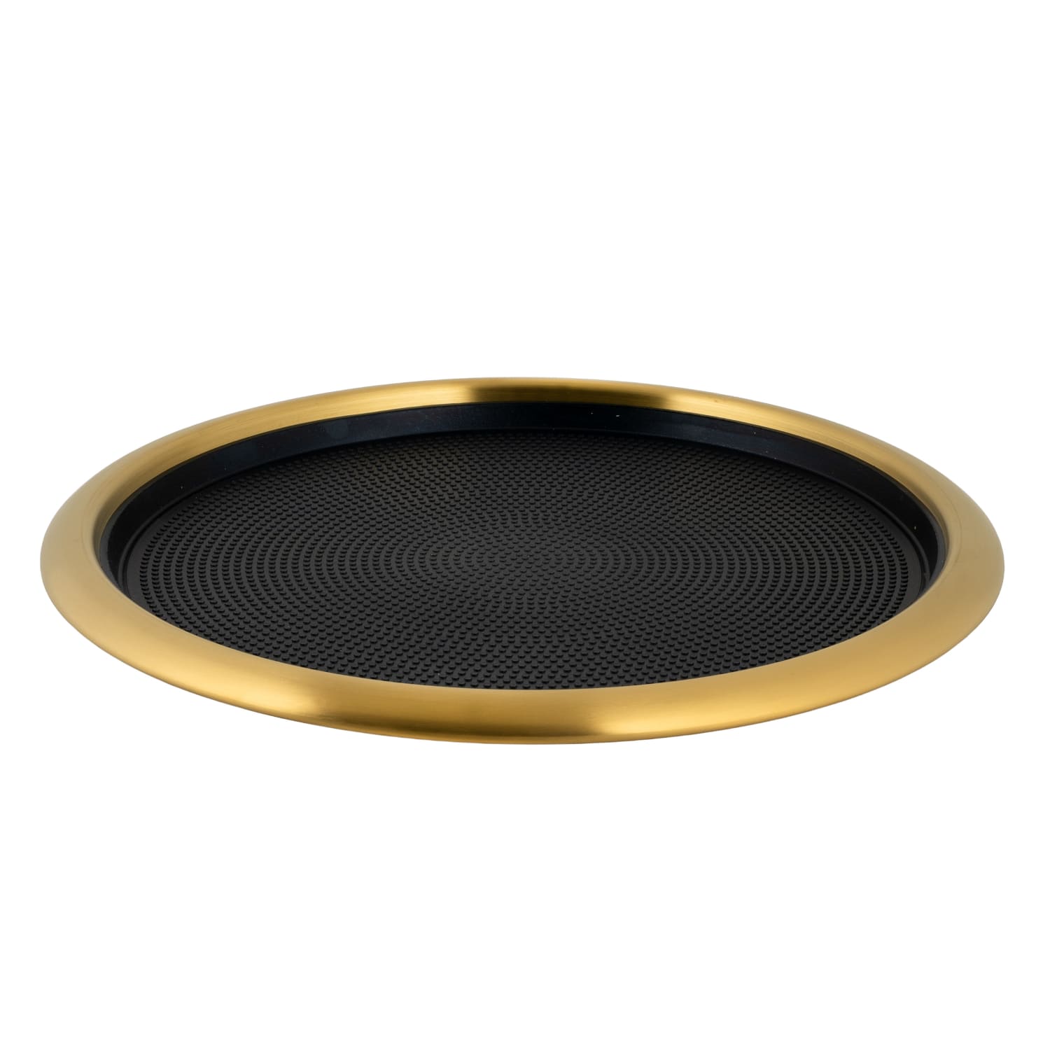 Service Ideas TR1614RIVG 16 Round Non Slip Tray w/ Black Rubber Insert - Stainless Steel w/ Vintage Gold Finish
