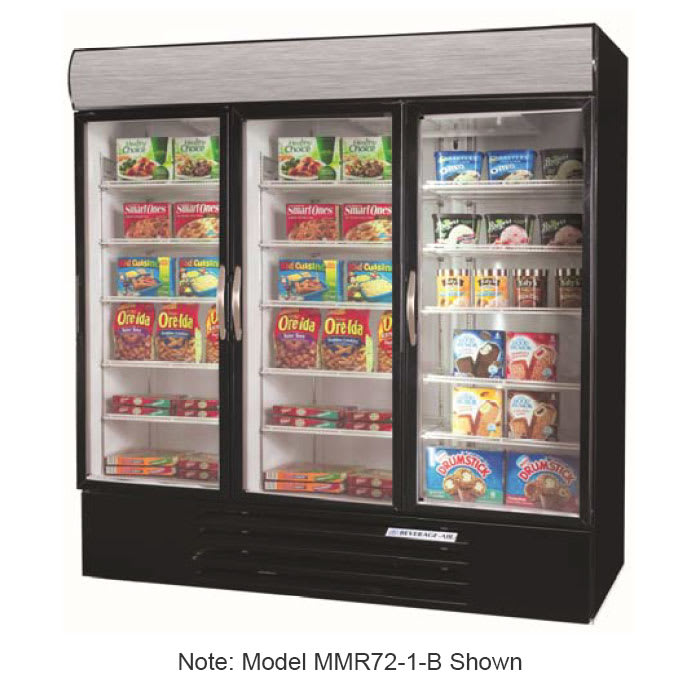 Avantco Cfm2lg White Countertop Freezer With Swing Door And Beverage Air Mmf725wled White Marketmax 3 Glass Door Merchandising Freezer With Led Lighting And Swing
