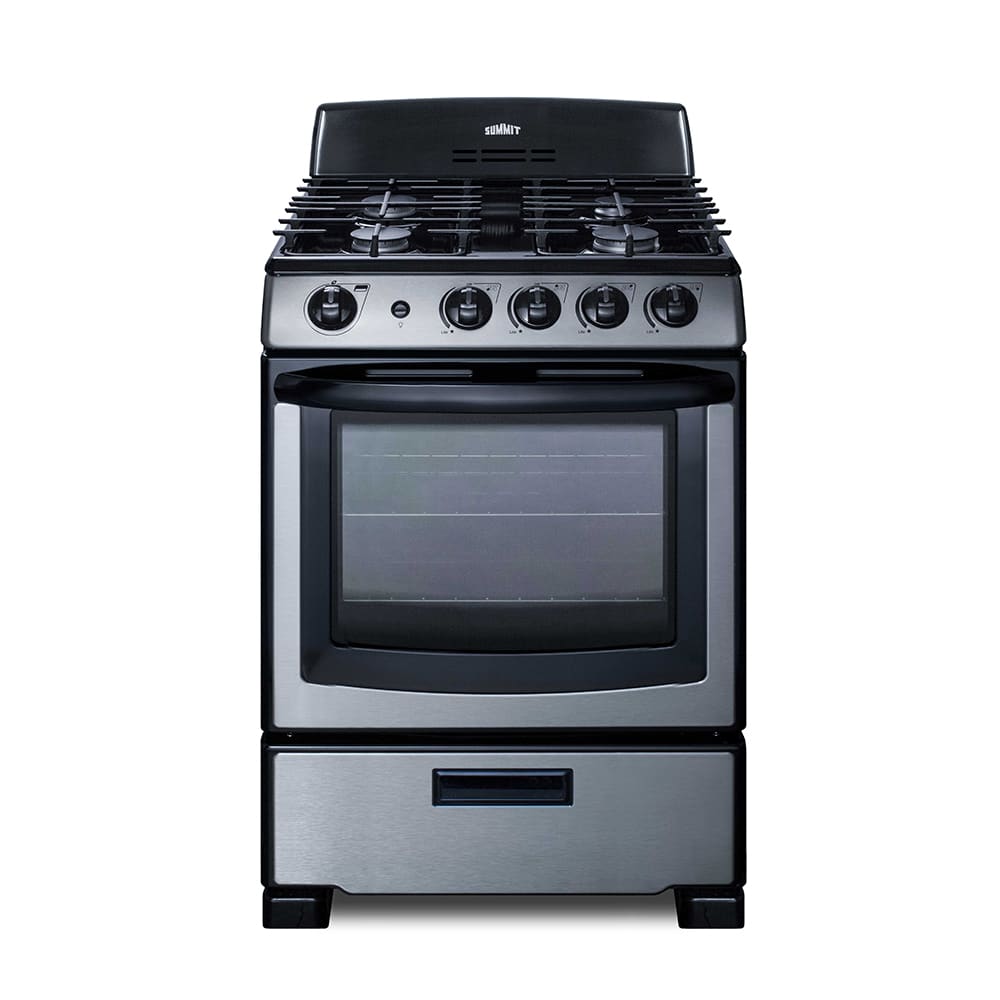 Summit PRO247SS 24 1/4"W Gas Stove w/ (4) Burners - Stainless Steel, Natural Gas, Black, Gas Type: NG