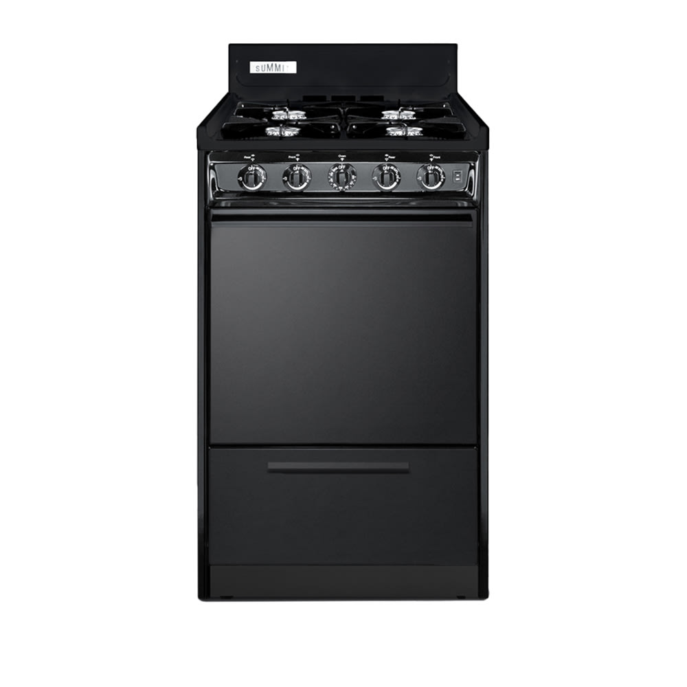 Summit TNM1107C 20"W Gas Stove w/ (4) Burners - Black, Natural Gas, Gas Type: NG