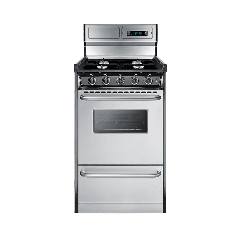 Summit TNM1307BKW 20"W Gas Stove w/ (4) Burners - Black/Stainless, Natural Gas, Silver, Gas Type: NG