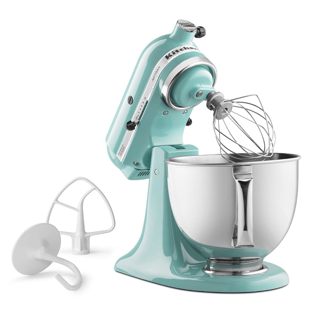 KitchenAid KSM150PSAQ 10 Speed Stand Mixer w/ 5 qt Stainless Bowl & Accessories, Aqua Sky Blue, 120 V