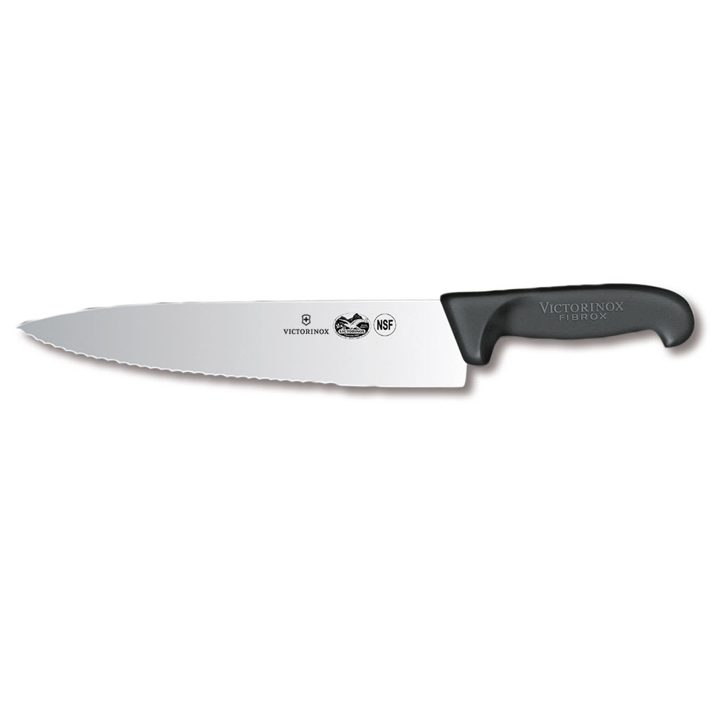 Victorinox 5.2033.25-X1 Wavy/Straight Chef's Knife w/ 10" Blade, Black Fibrox Nylon Handle