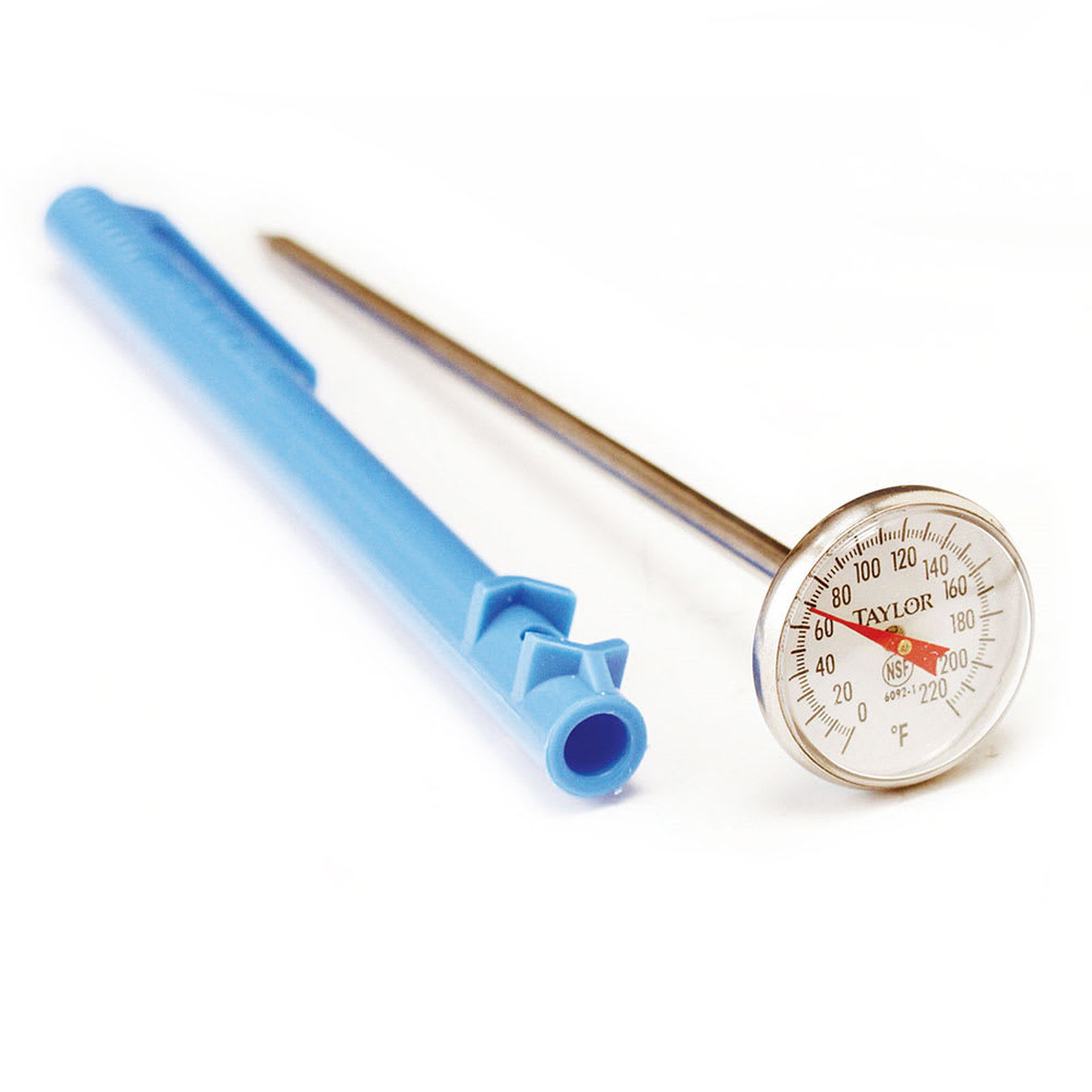 Taylor 6092N 1" Dial Type Pocket Thermometer w/ 5" Stem, 0 to 220 Degrees F, Blue Color Coded, Pocket Clip, Stainless Steel