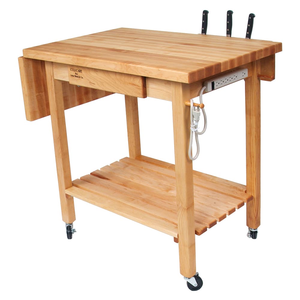 John Boos QCL Deluxe Culi Cart, 24" X 36" X 36 in, Hard Rock Maple, 12"Drop Leaf, Brown