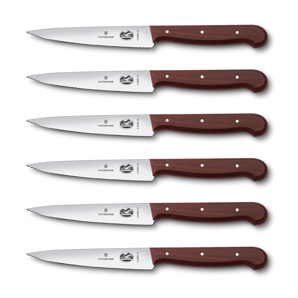 Victorinox 5.2030.12-X4 6 Piece Steak Knife Set w/ Serrated Spear Tips, Rosewood Handles, Stainless Steel