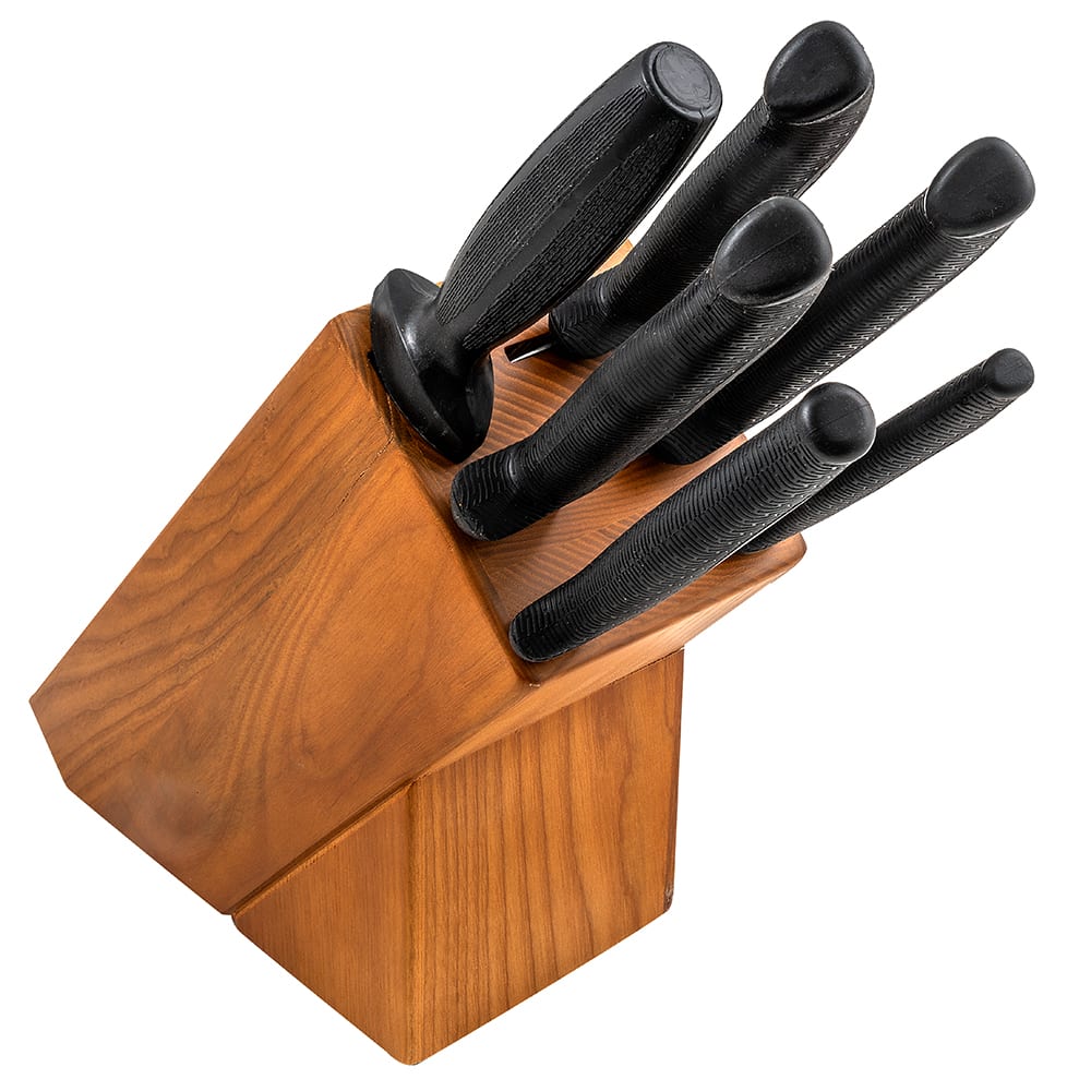 Dexter Russell HSGB-3 7 Piece Knife Set w/ Wooden Block, Black Polypropylene Handles