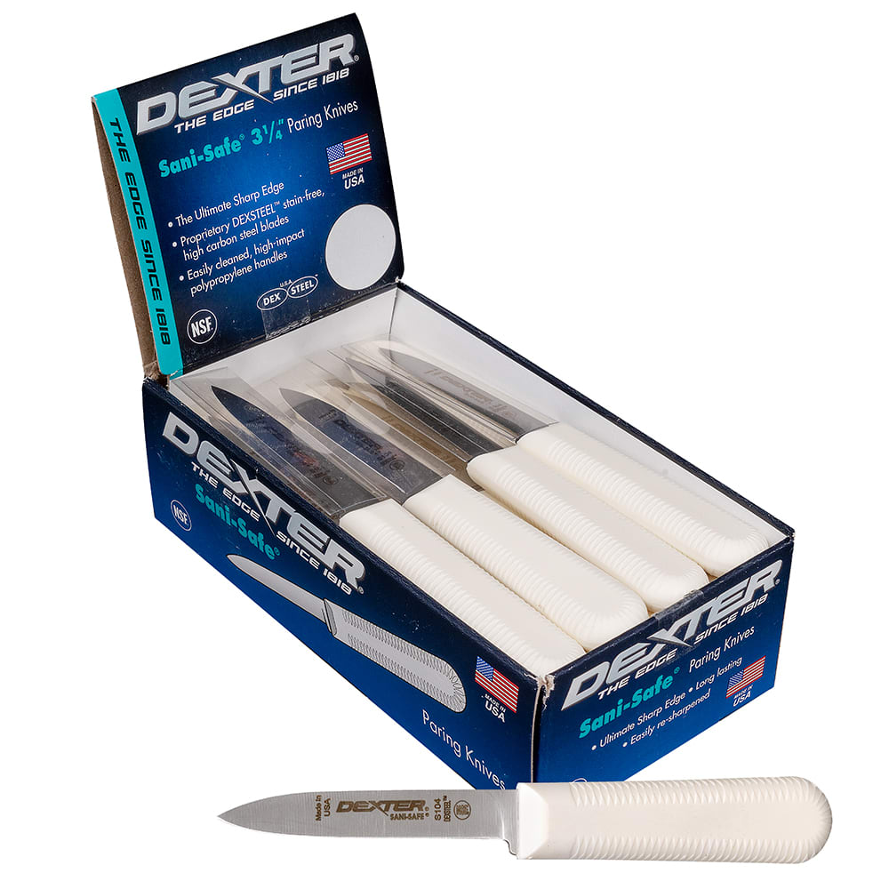 Dexter Russell S104-24 SANI-SAFE 3 1/4" Paring Knife Set w/ Polypropylene White Handle, Carbon Steel