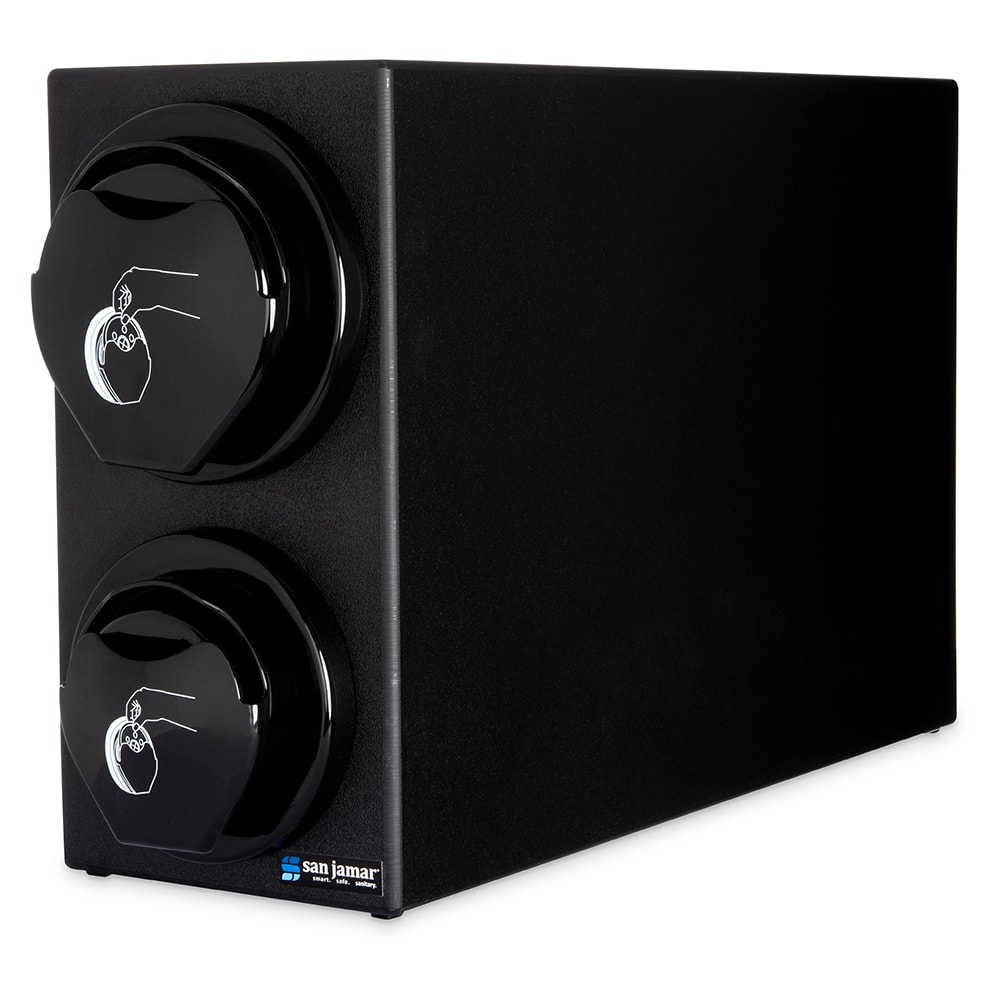 San Jamar L2912BK Counter Lid Dispenser Box System w/ 1 L2200C & 1 L2400C, Black Finish Trim Ring, Black Polystyrene, Countertop Model