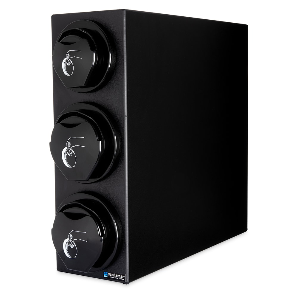 San Jamar L2923BK Counter Lid Dispenser Box System w/ 1 L2200C & 2 L2400C, Black Finish Trim Ring, 3 Dispensers