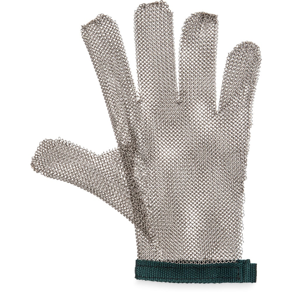 San Jamar MGA515XL Extra Large Cut Resistant Glove - Stainless Steel, Green Wrist Band, Silver