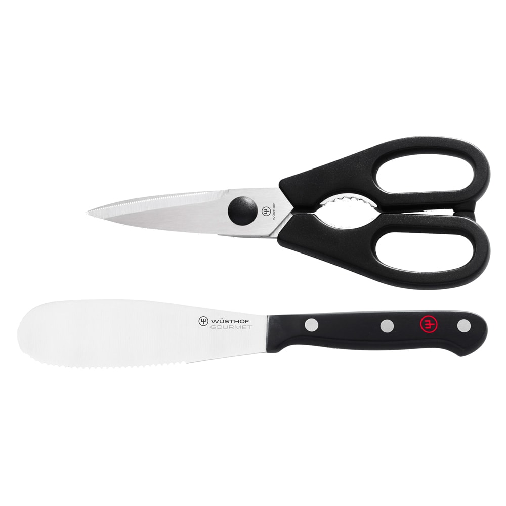 Wusthof 1065060201 2 Piece Gourmet 5" Spreader and Shears Set - High Carbon Steel, Tempered Steel, Serrated Spreader