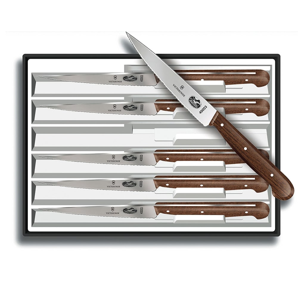 Victorinox 5.2000.12-X4 6 Piece Steak Knife Set w/ Spear Tip Blades, Rosewood Handles, Stainless Steel