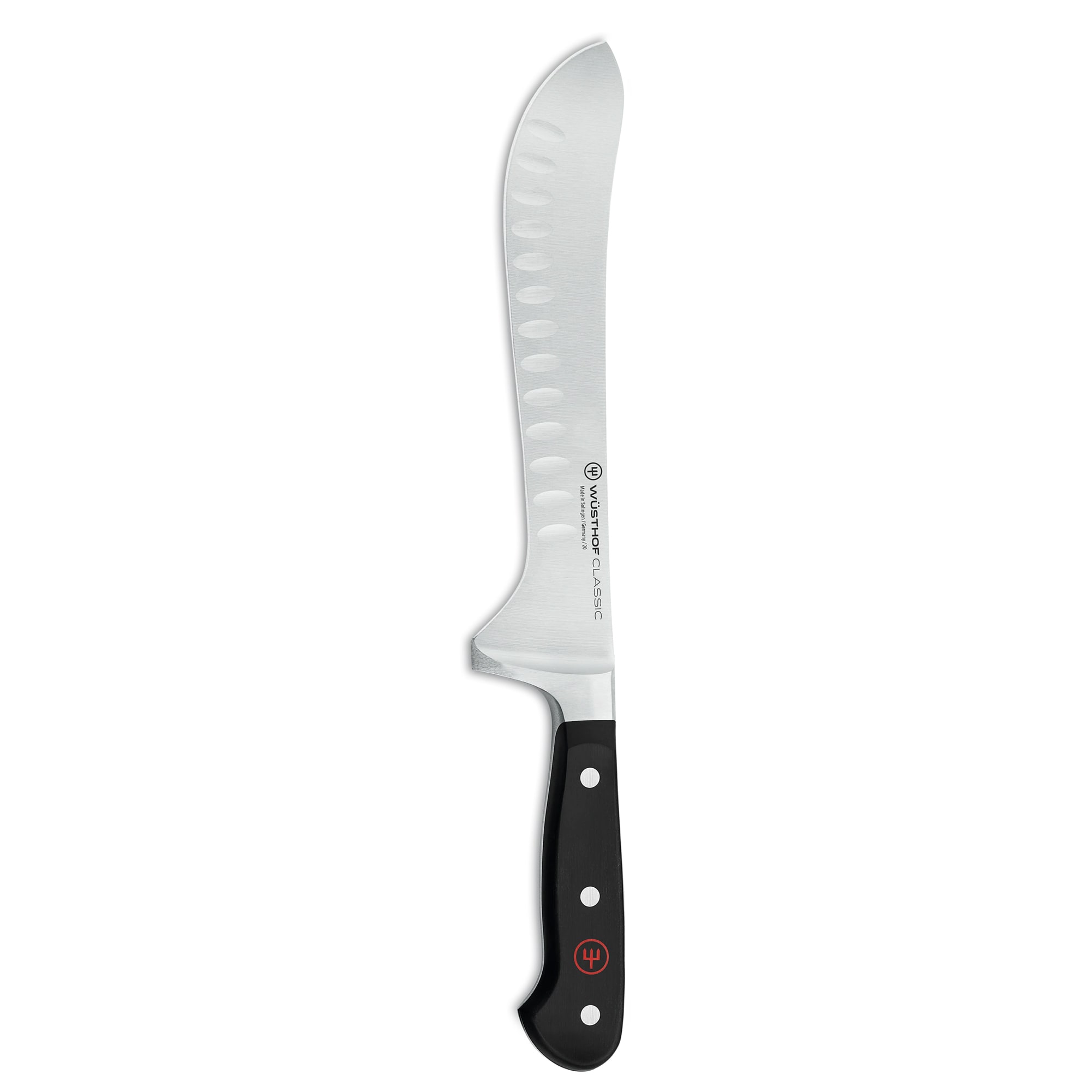 Wusthof 1040107120 8" Butcher Knife w/ Black Plastic Handle, High Carbon Stainless Steel, Hollow Edge