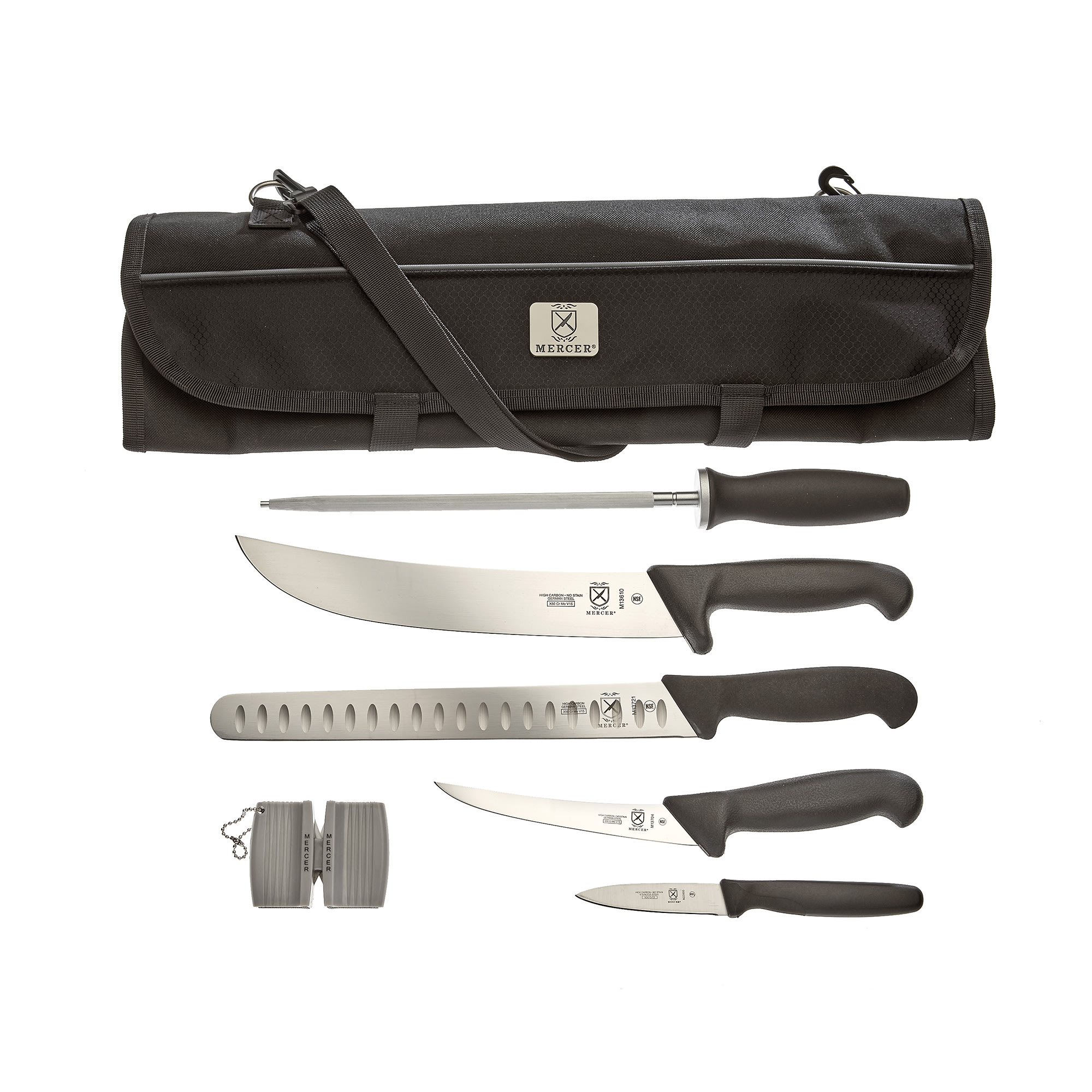 Mercer Culinary M13750 7 Piece BBQ Competition Set w/ Pocket Roll, Black
